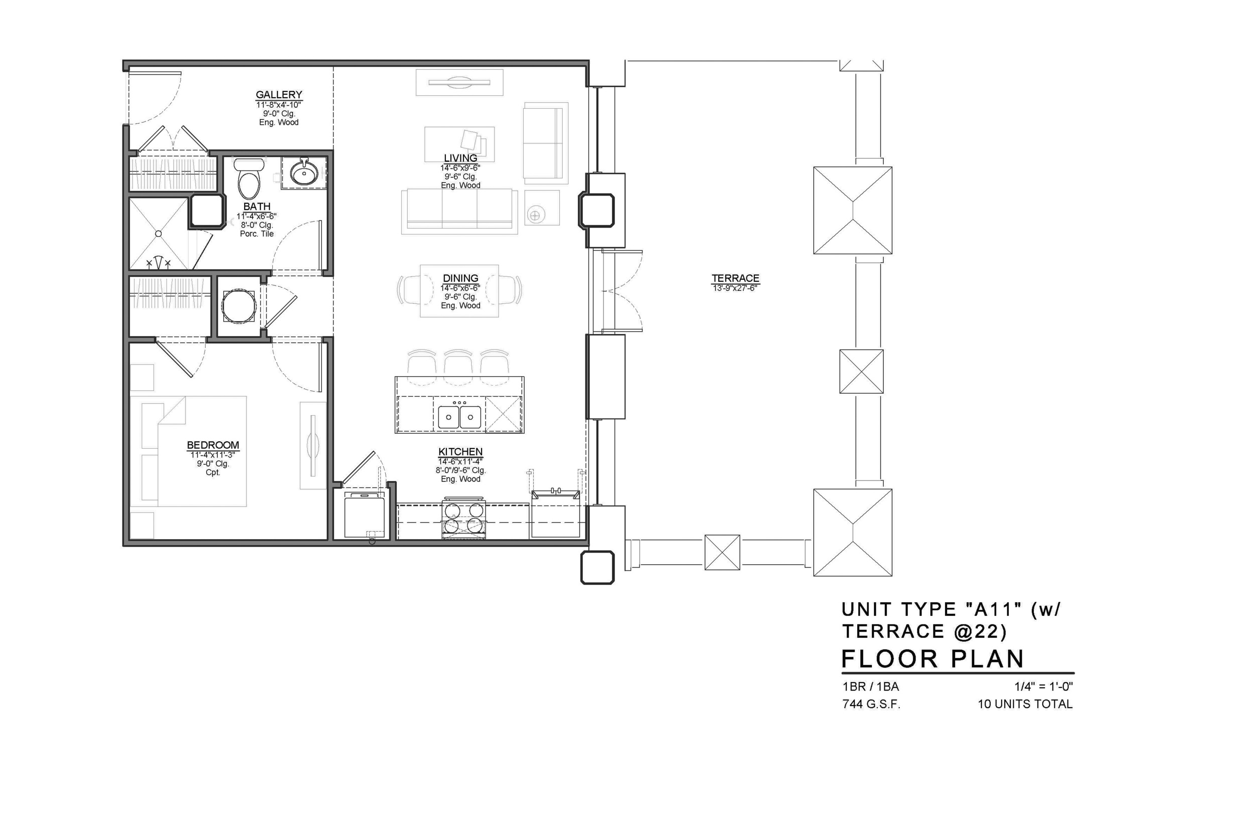 A11 FLOOR PLAN: 1 BEDROOM / 1 BATH