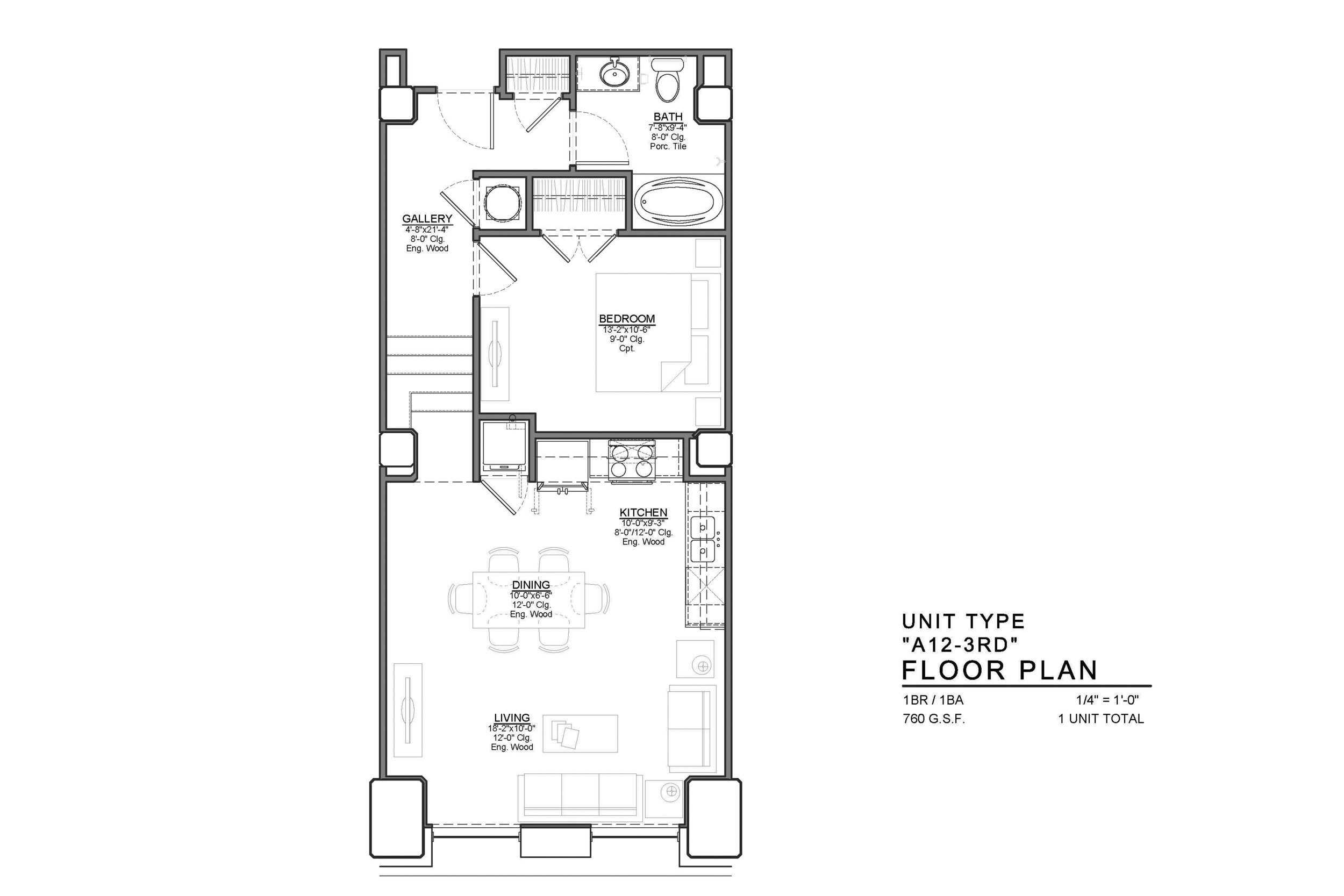 A12-3RD FLOOR PLAN: 1 BEDROOM / 1 BATH