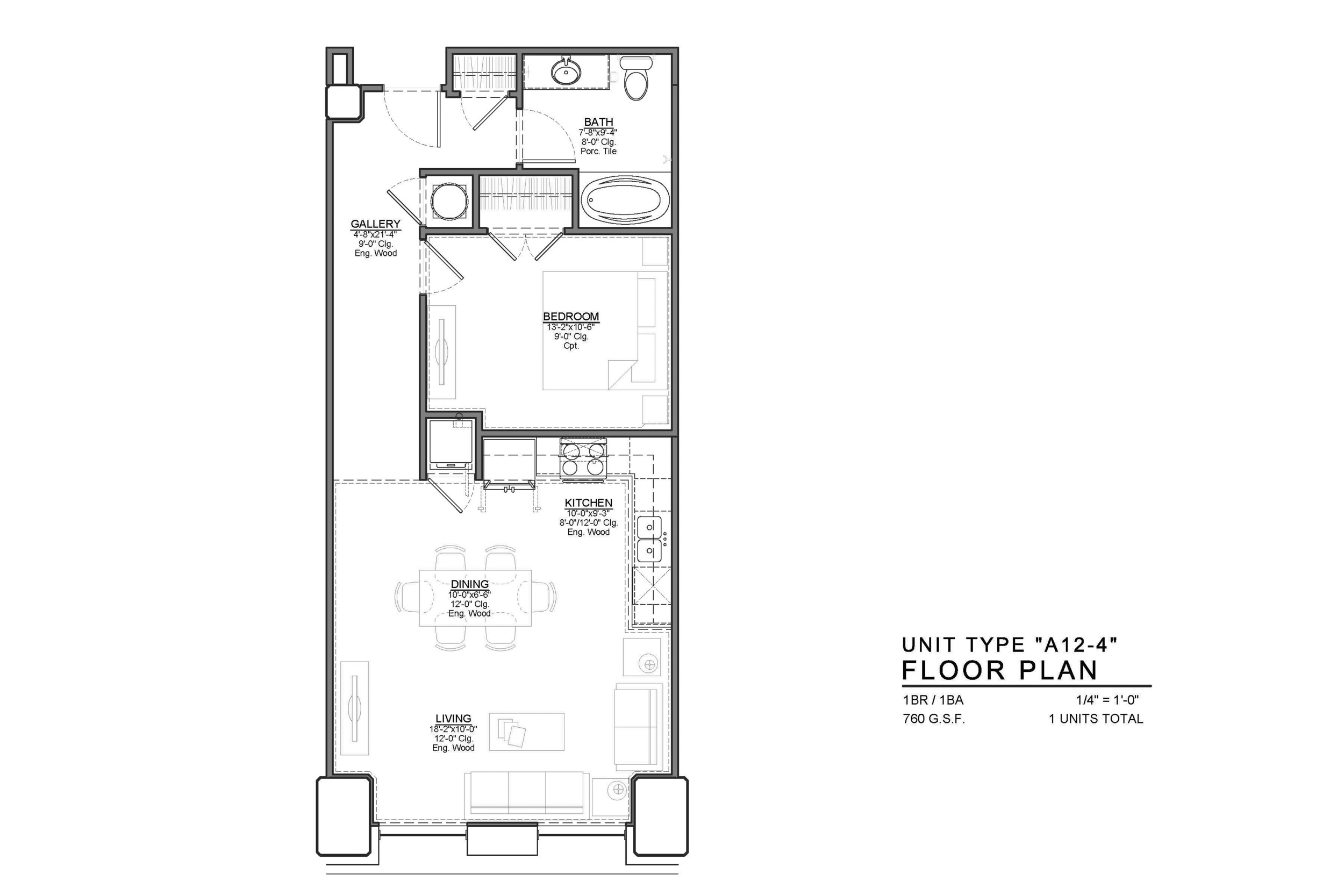 A12-4 FLOOR PLAN: 1 BEDROOM / 1 BATH