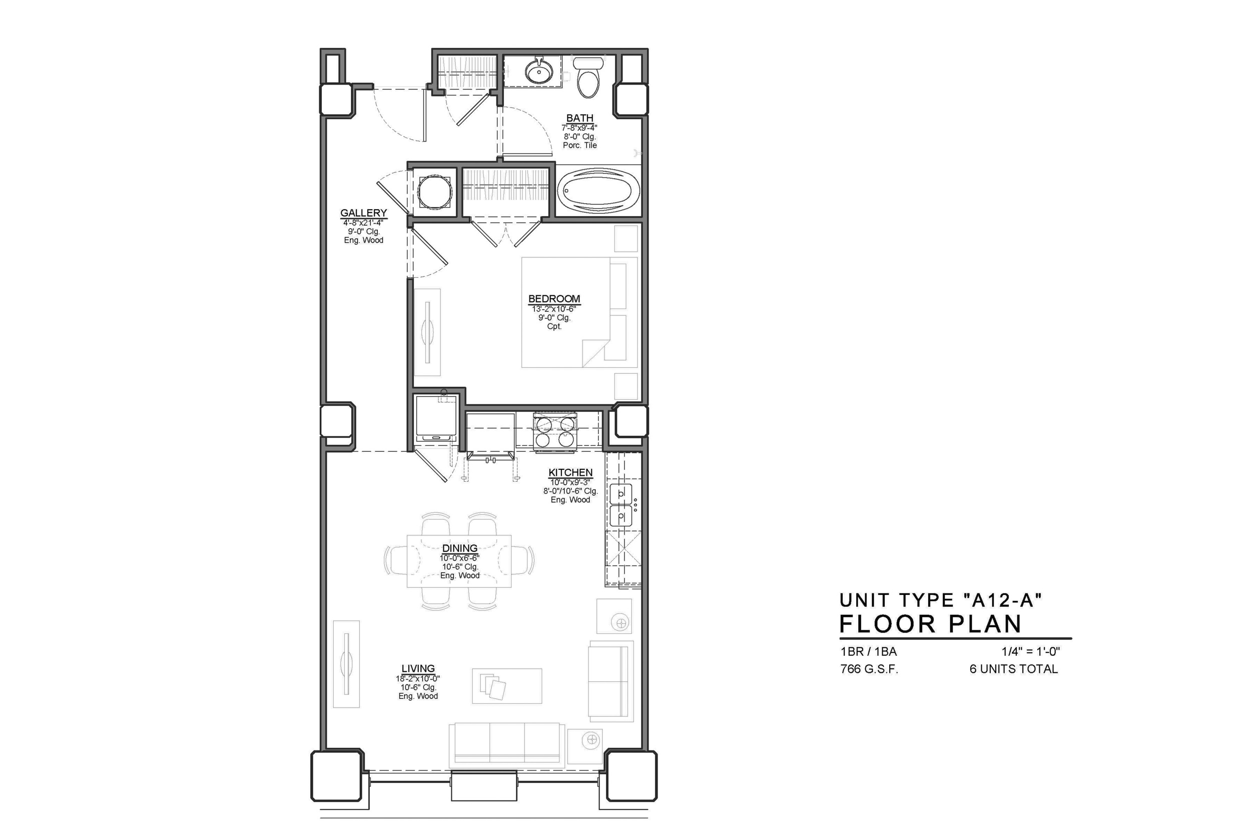 A12-A FLOOR PLAN: 1 BEDROOM / 1 BATH