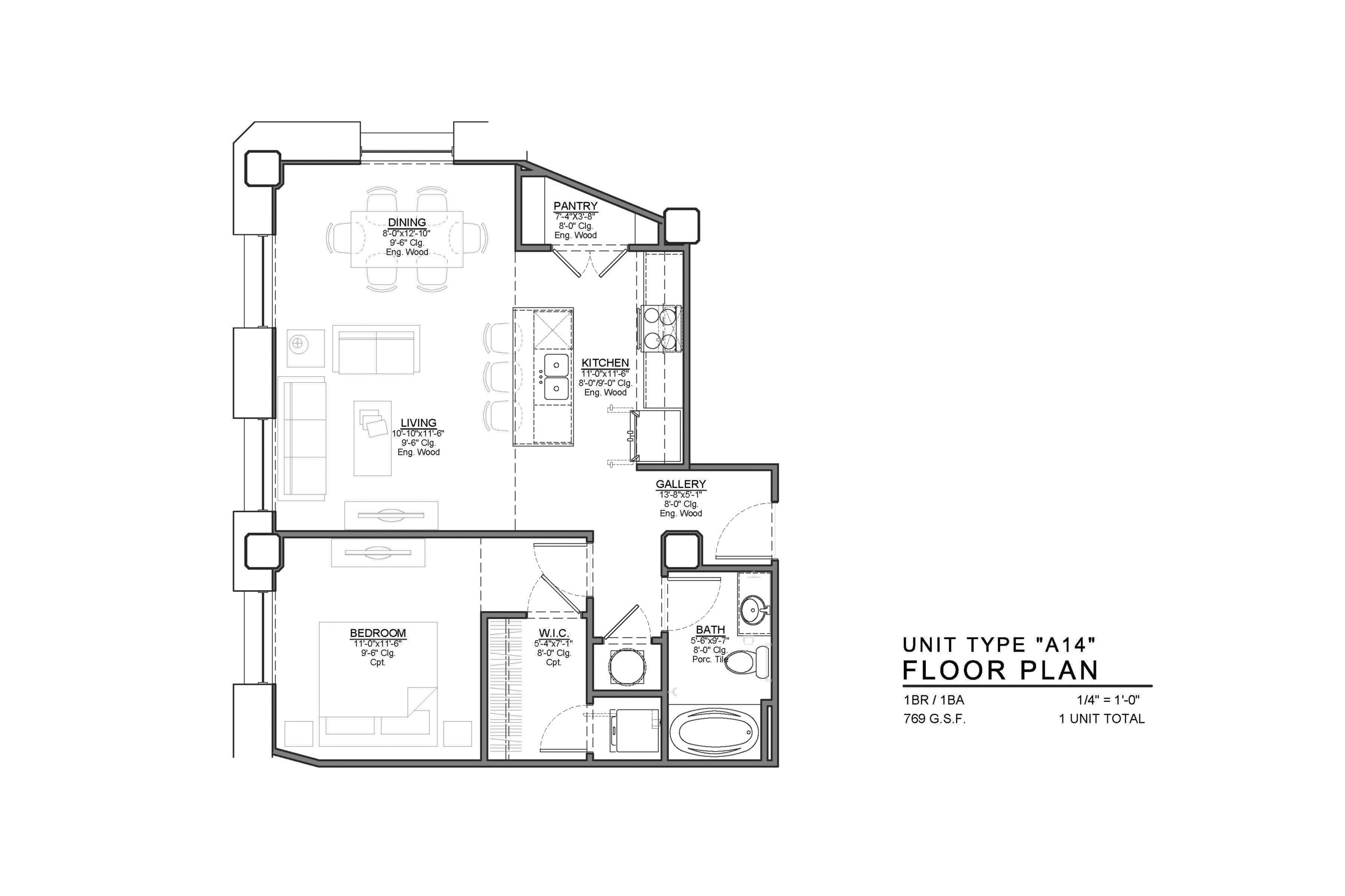 A14 FLOOR PLAN: 1 BEDROOM / 1 BATH