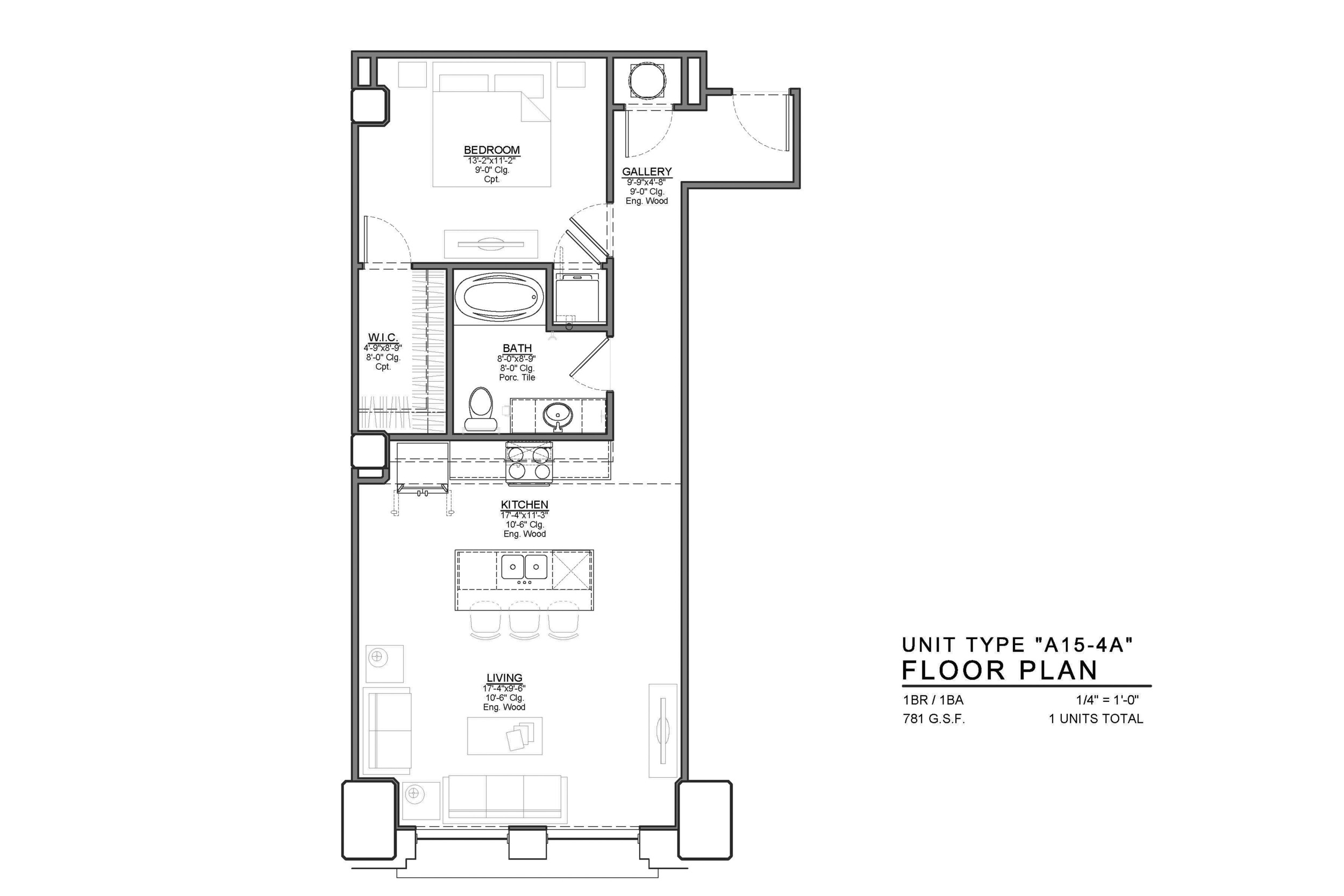 A15-4A FLOOR PLAN: 1 BEDROOM / 1 BATH