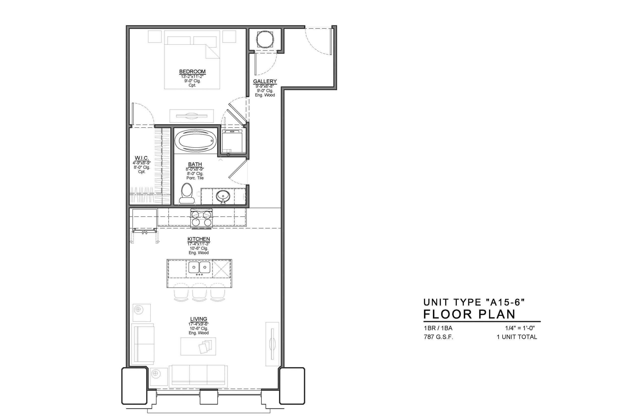 A15-6 FLOOR PLAN: 1 BEDROOM / 1 BATH