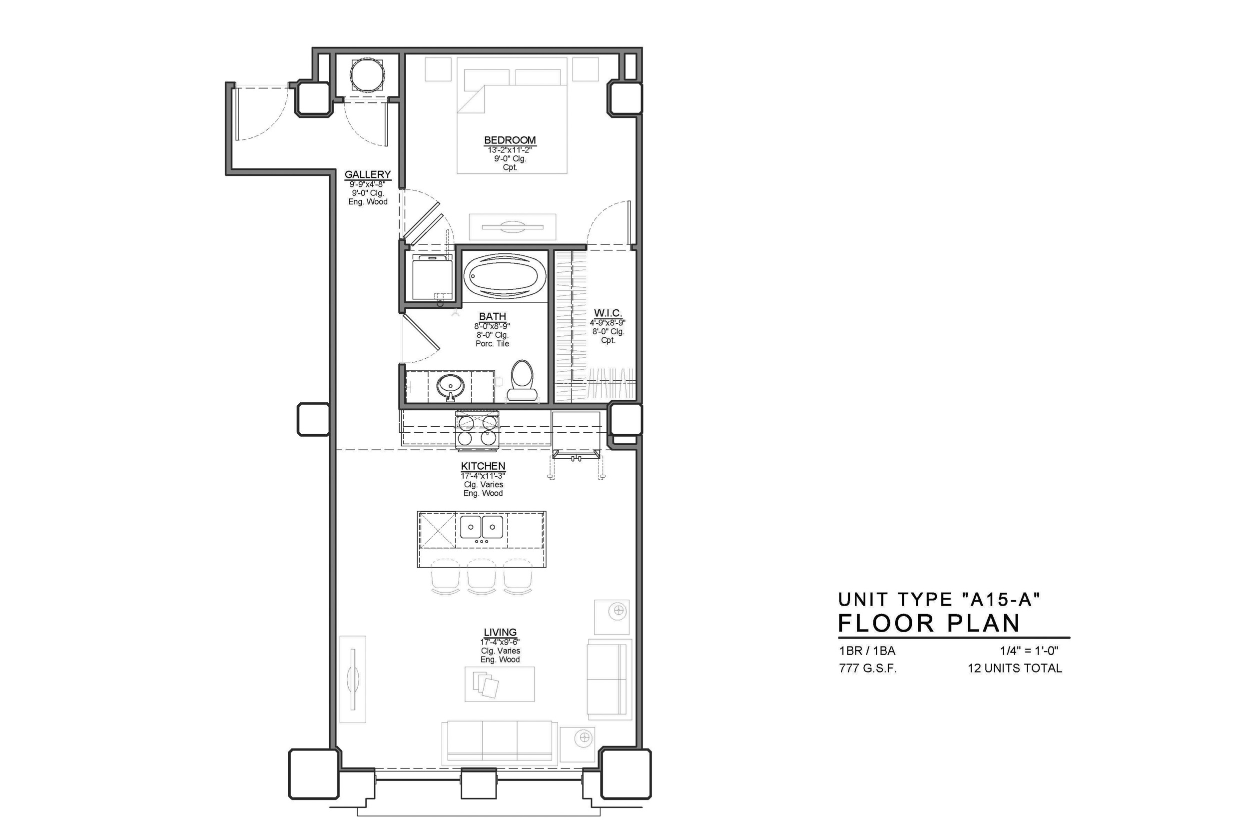 A15-A FLOOR PLAN: 1 BEDROOM / 1 BATH