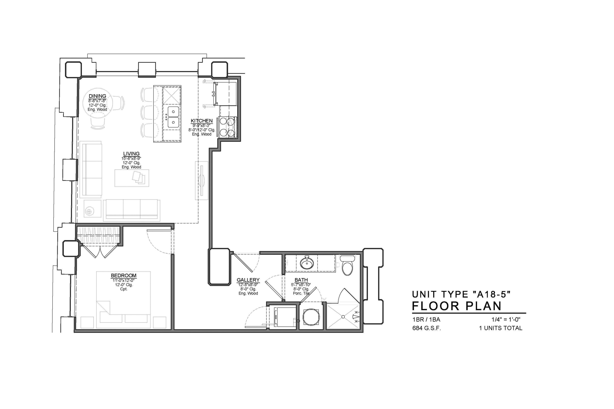 A18-5 FLOOR PLAN: 1 BEDROOM / 1 BATH