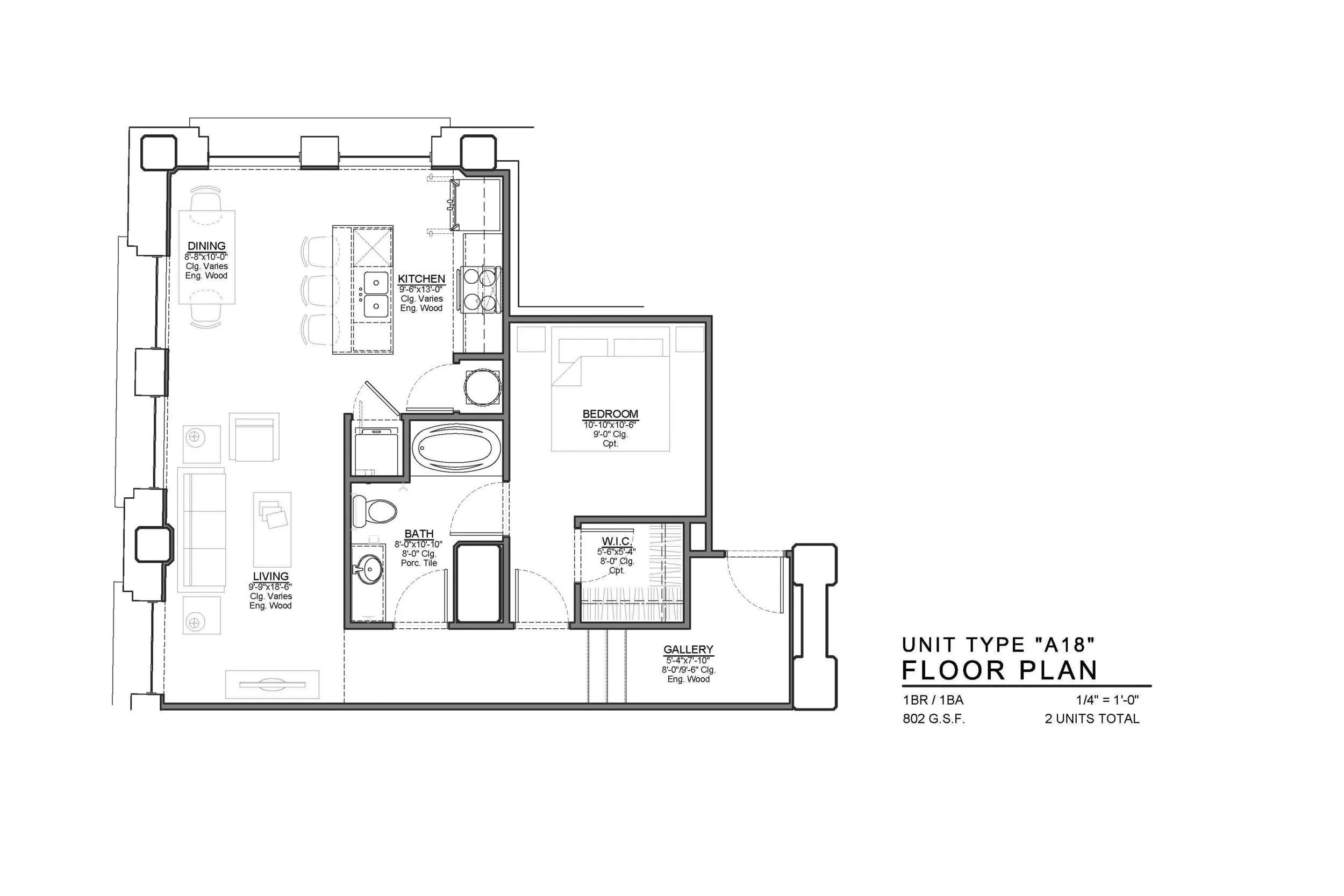 A18 FLOOR PLAN: 1 BEDROOM / 1 BATH