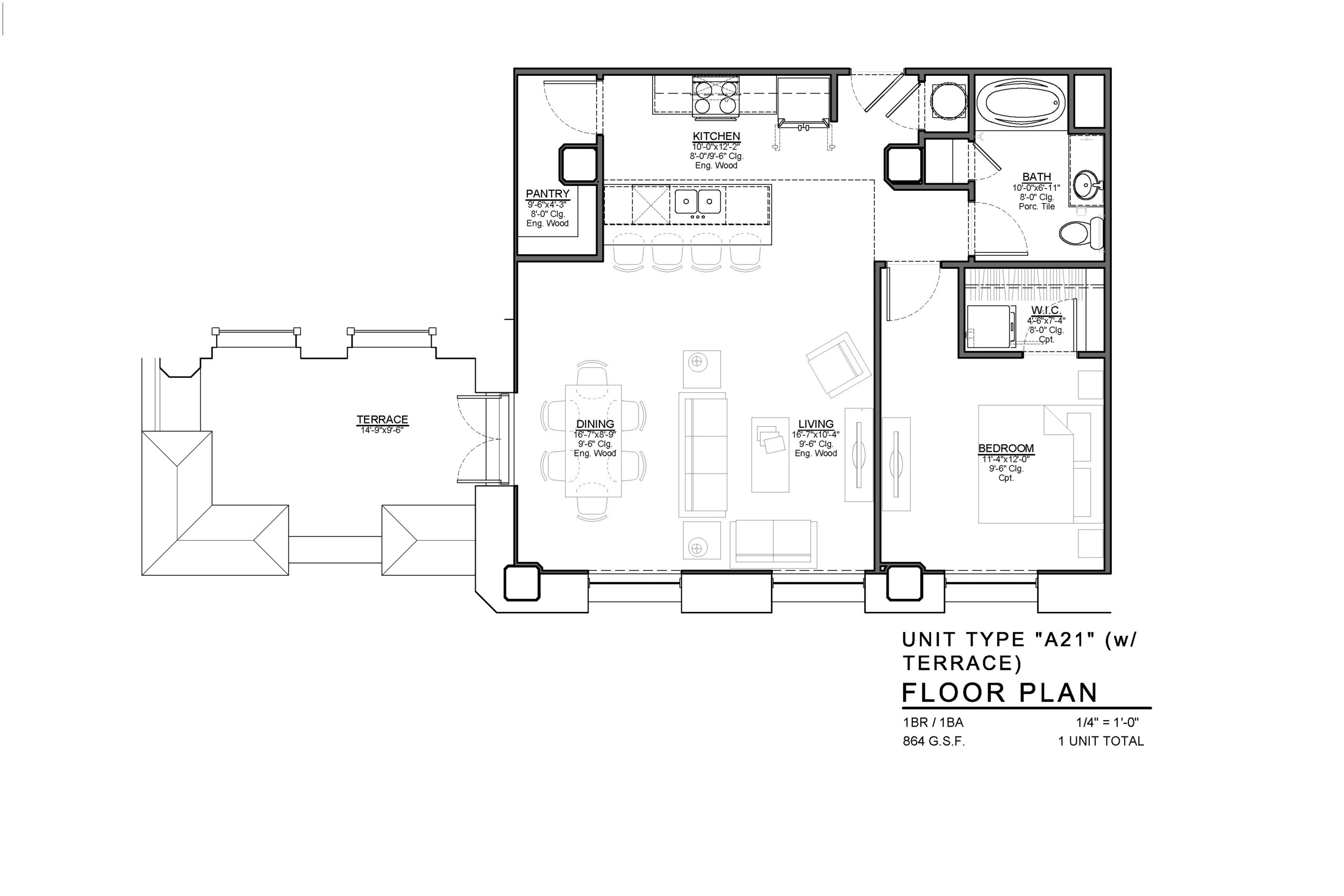 A21 FLOOR PLAN: 1 BEDROOM / 1 BATH