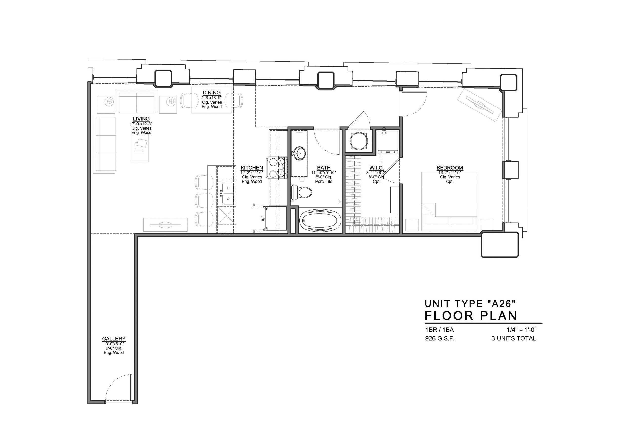 A26 FLOOR PLAN: 1 BEDROOM / 1 BATH