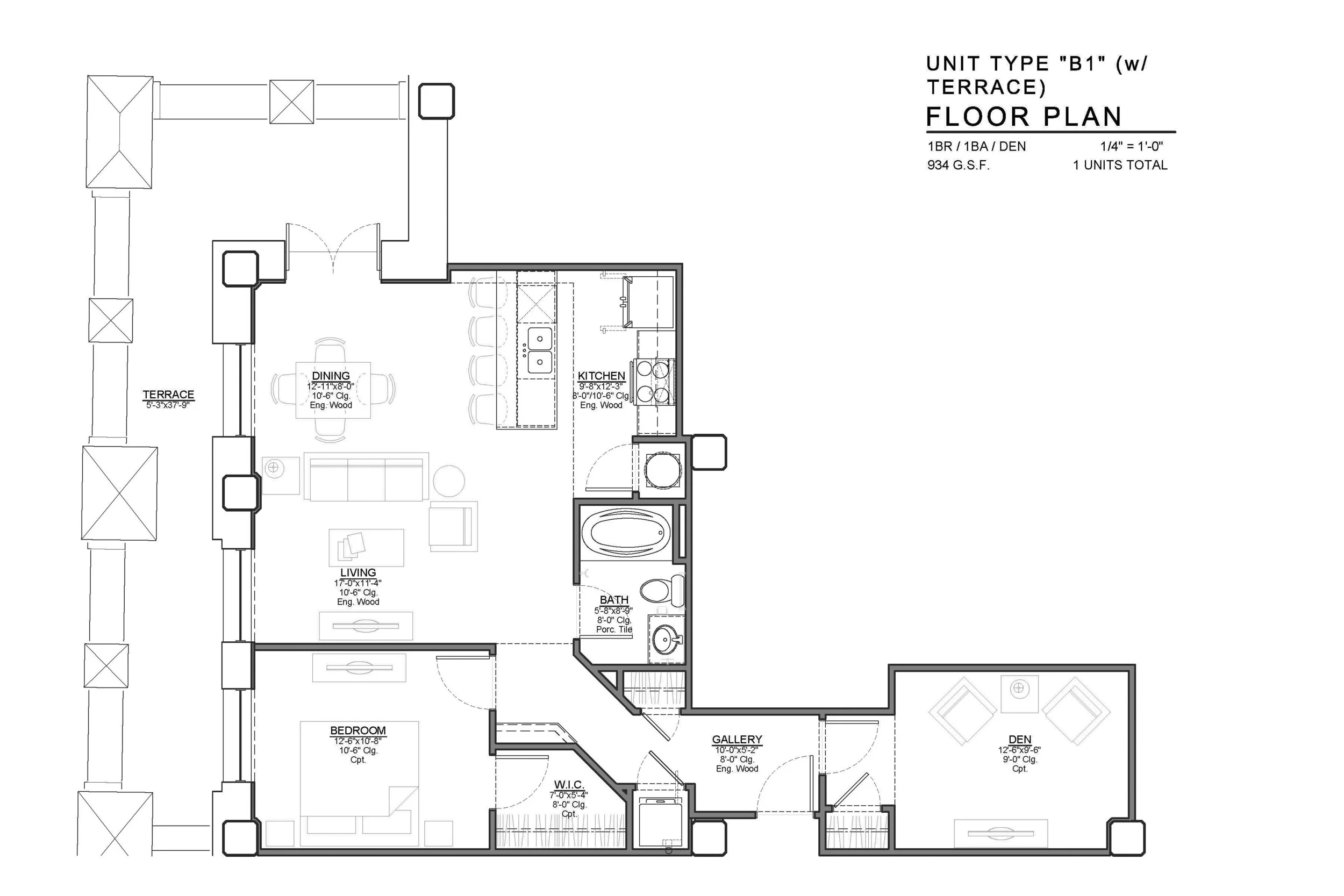 B1 FLOOR PLAN: 1 BEDROOM / 1 BATH / DEN