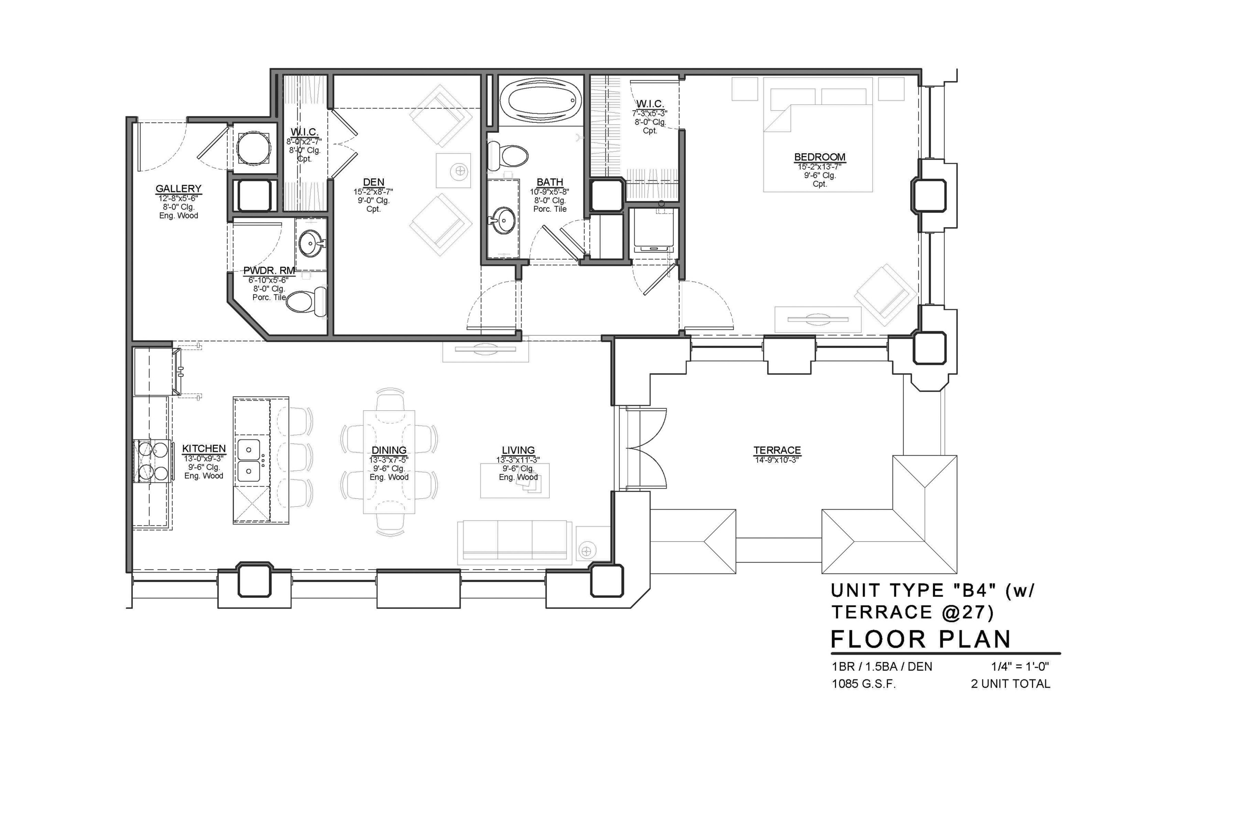 B4 FLOOR PLAN: 1 BEDROOM / 1.5 BATH / DEN