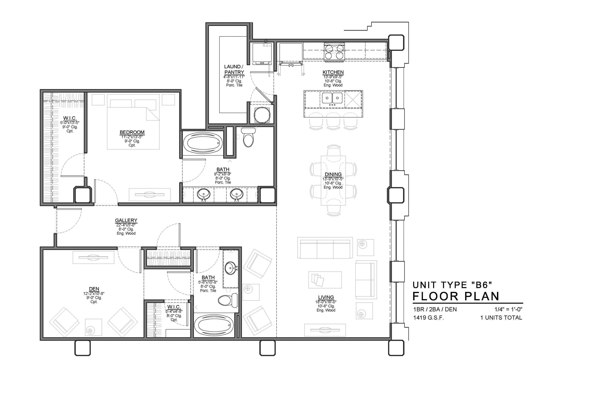 B6 FLOOR PLAN: 1 BEDROOM / 2 BATH / DEN