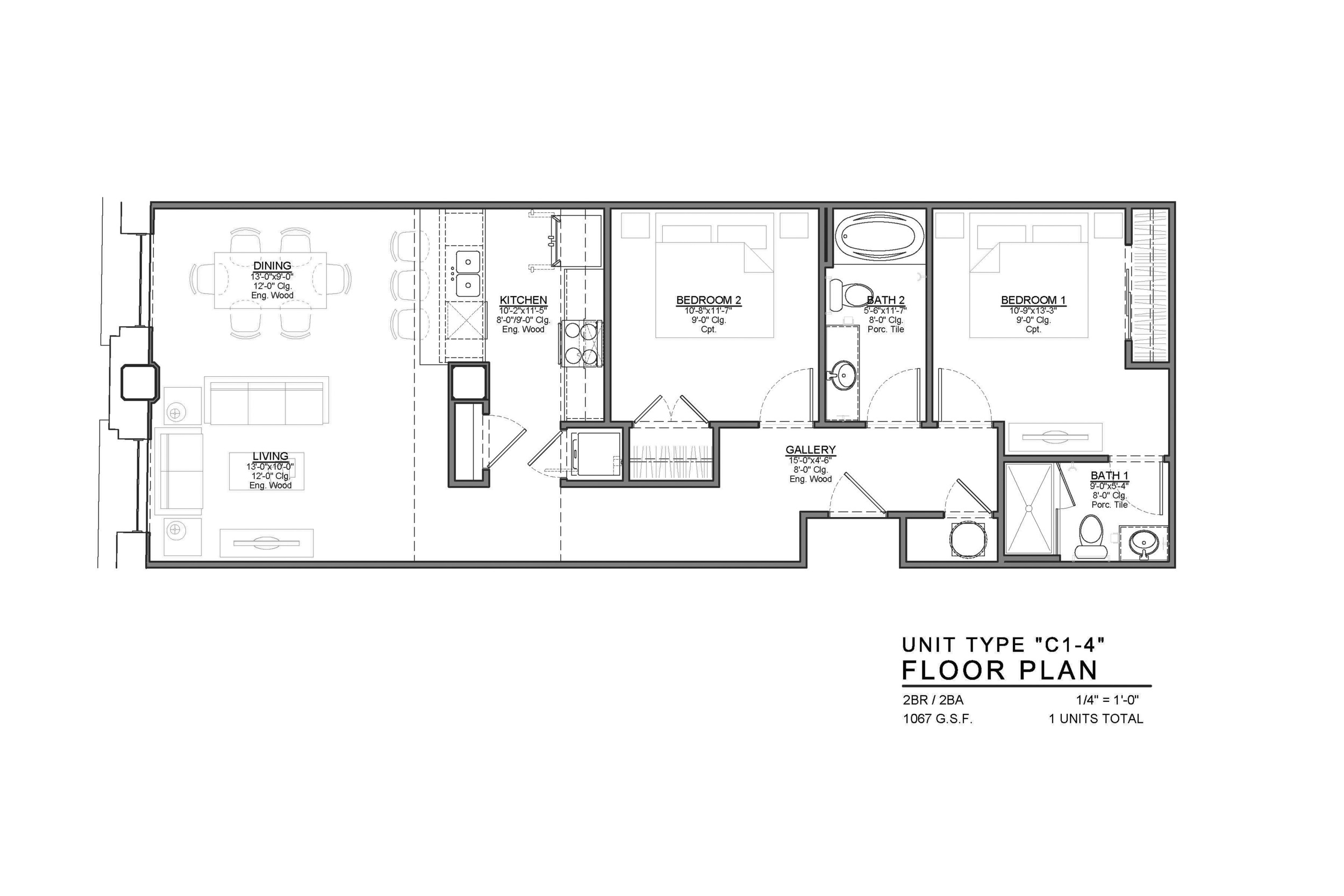 C1-4 FLOOR PLAN: 2 BEDROOM / 2 BATH