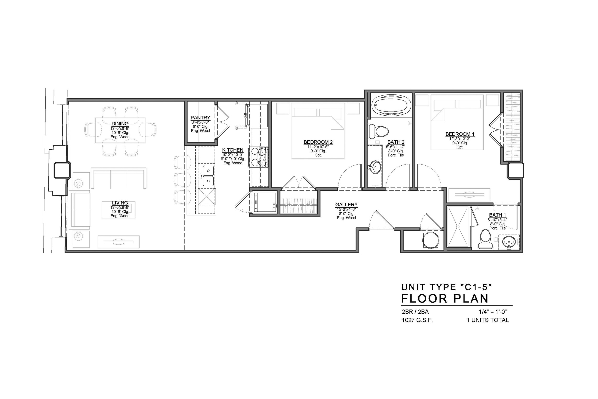 C1-5 FLOOR PLAN: 2 BEDROOM / 2 BATH