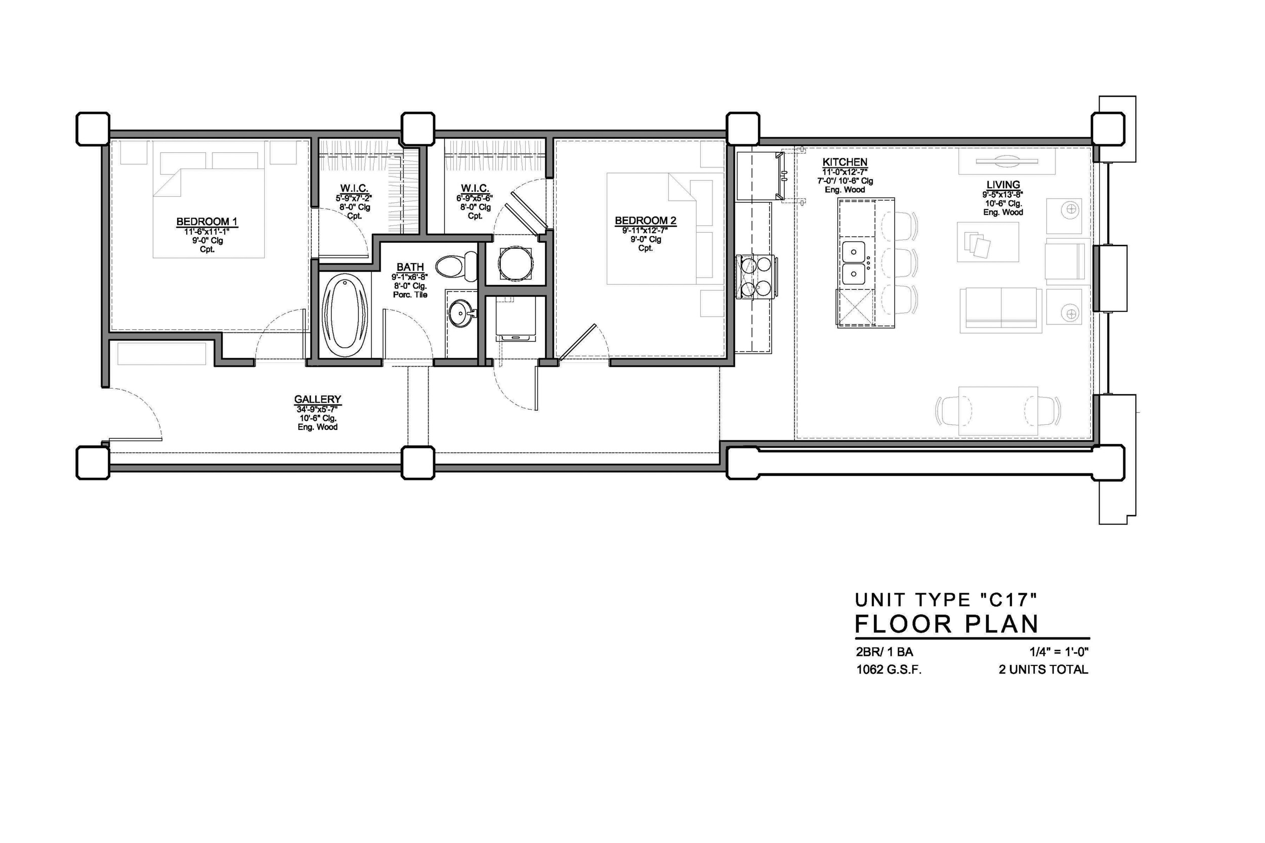 C17 FLOOR PLAN: 2 BEDROOM / 1 BATH