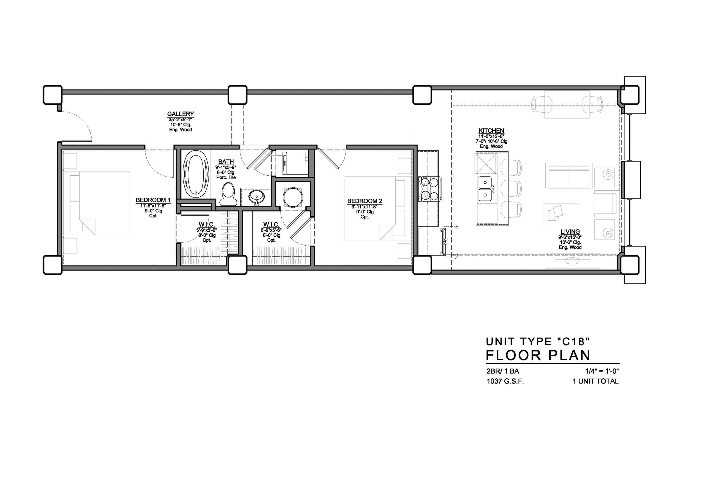 C18 FLOOR PLAN: 2 BEDROOM / 1 BATH