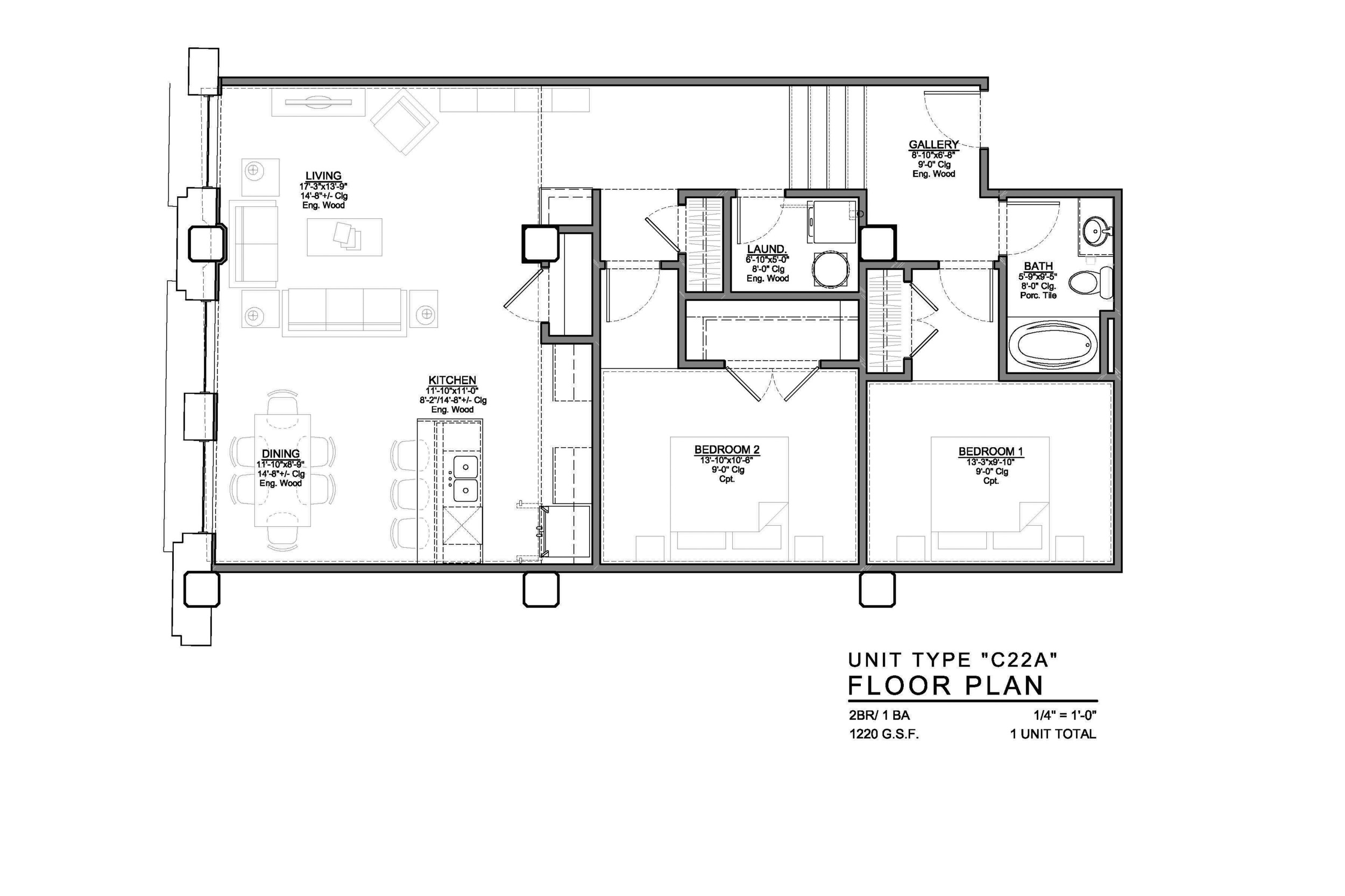 C22A FLOOR PLAN: 2 BEDROOM / 1 BATH