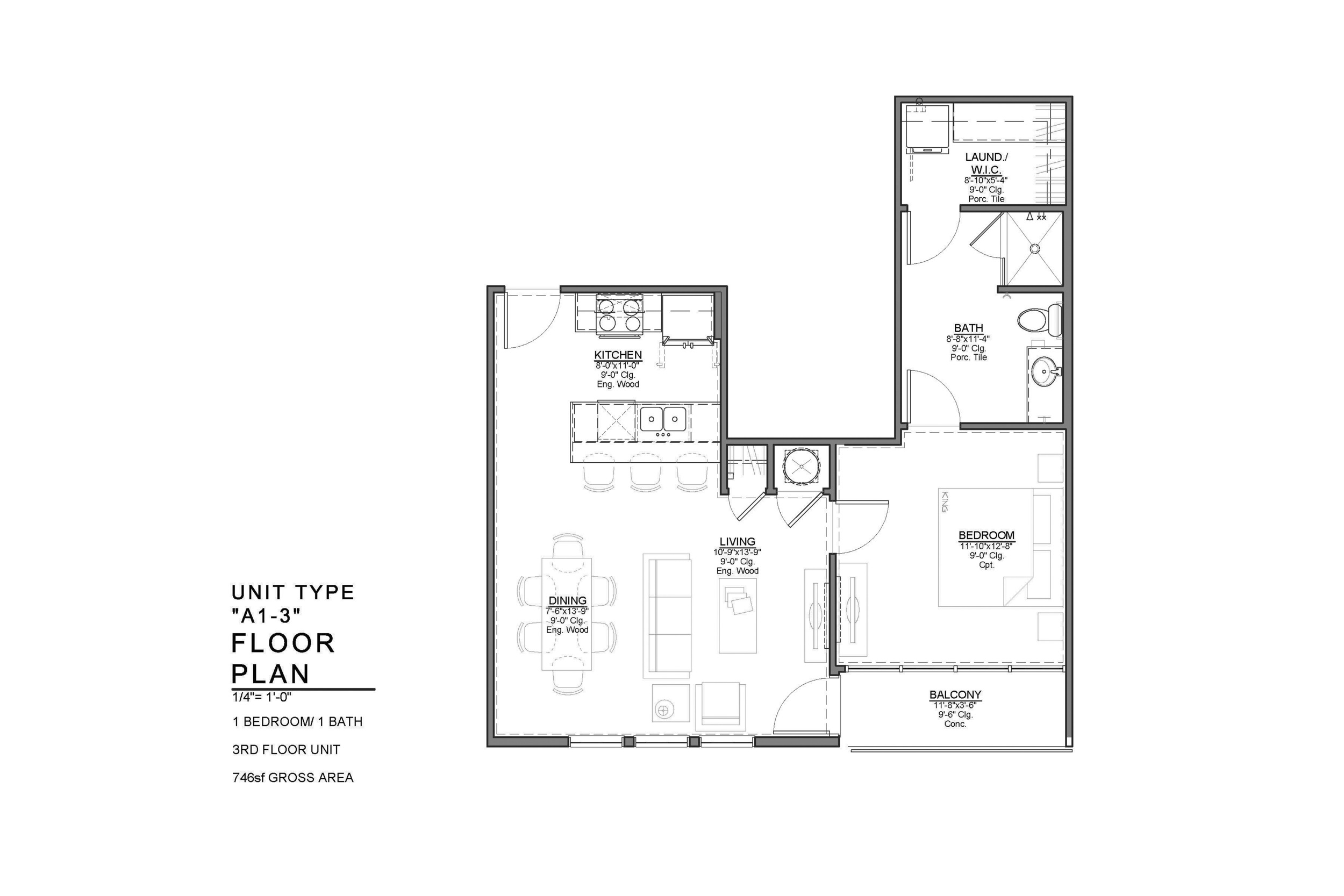 A1-3 FLOOR PLAN: 1 BEDROOM / 1 BATH