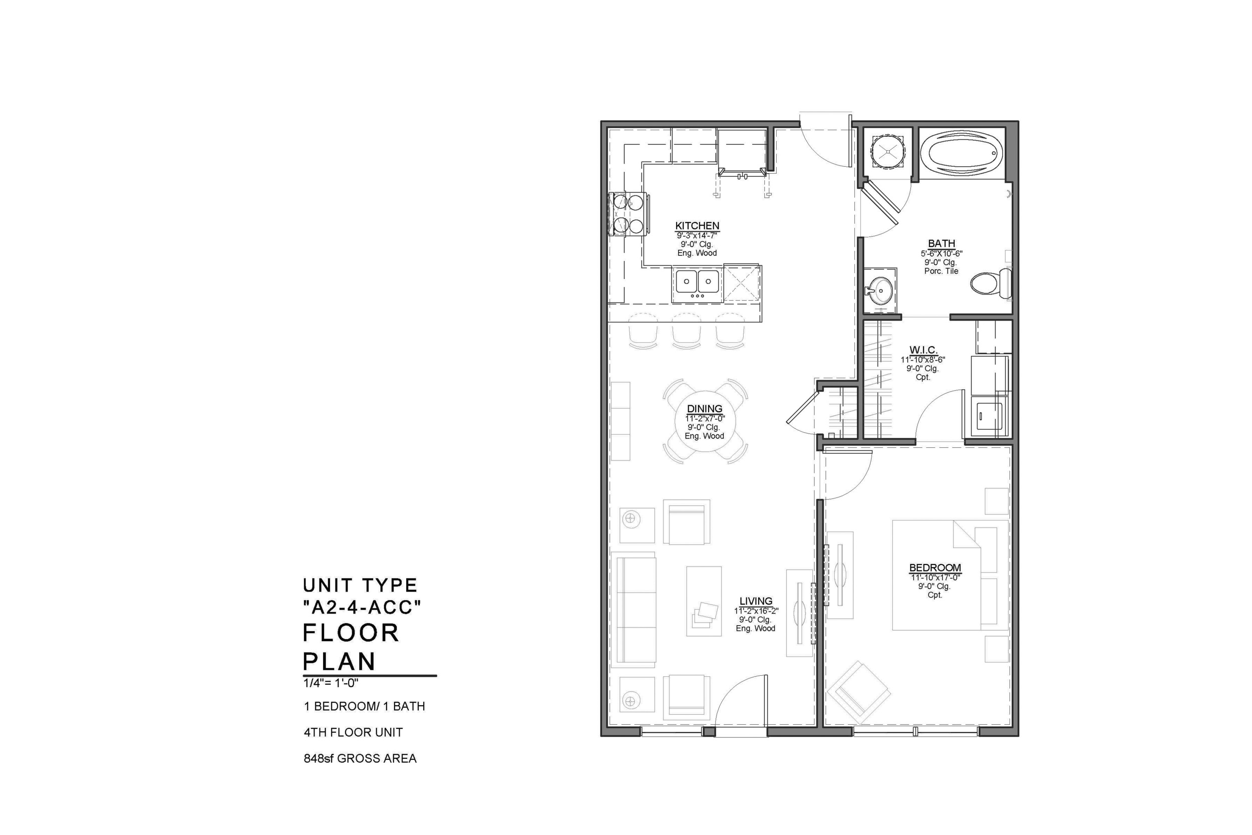 A2-4-ACC FLOOR PLAN: 1 BEDROOM / 1 BATH