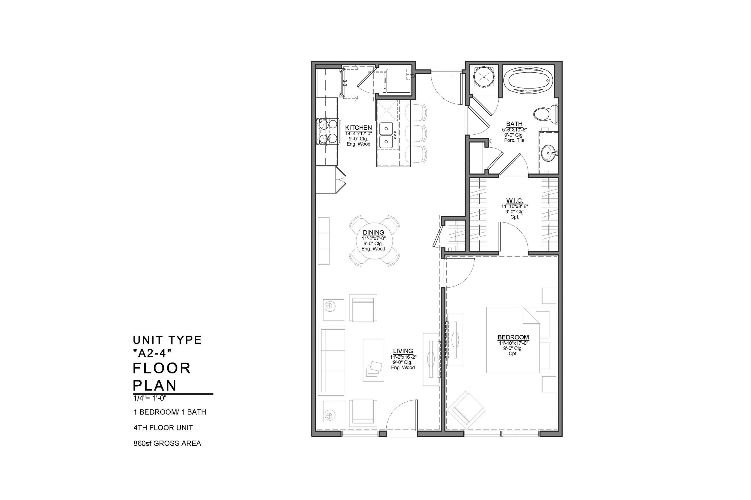 A2-4 FLOOR PLAN: 1 BEDROOM / 1 BATH