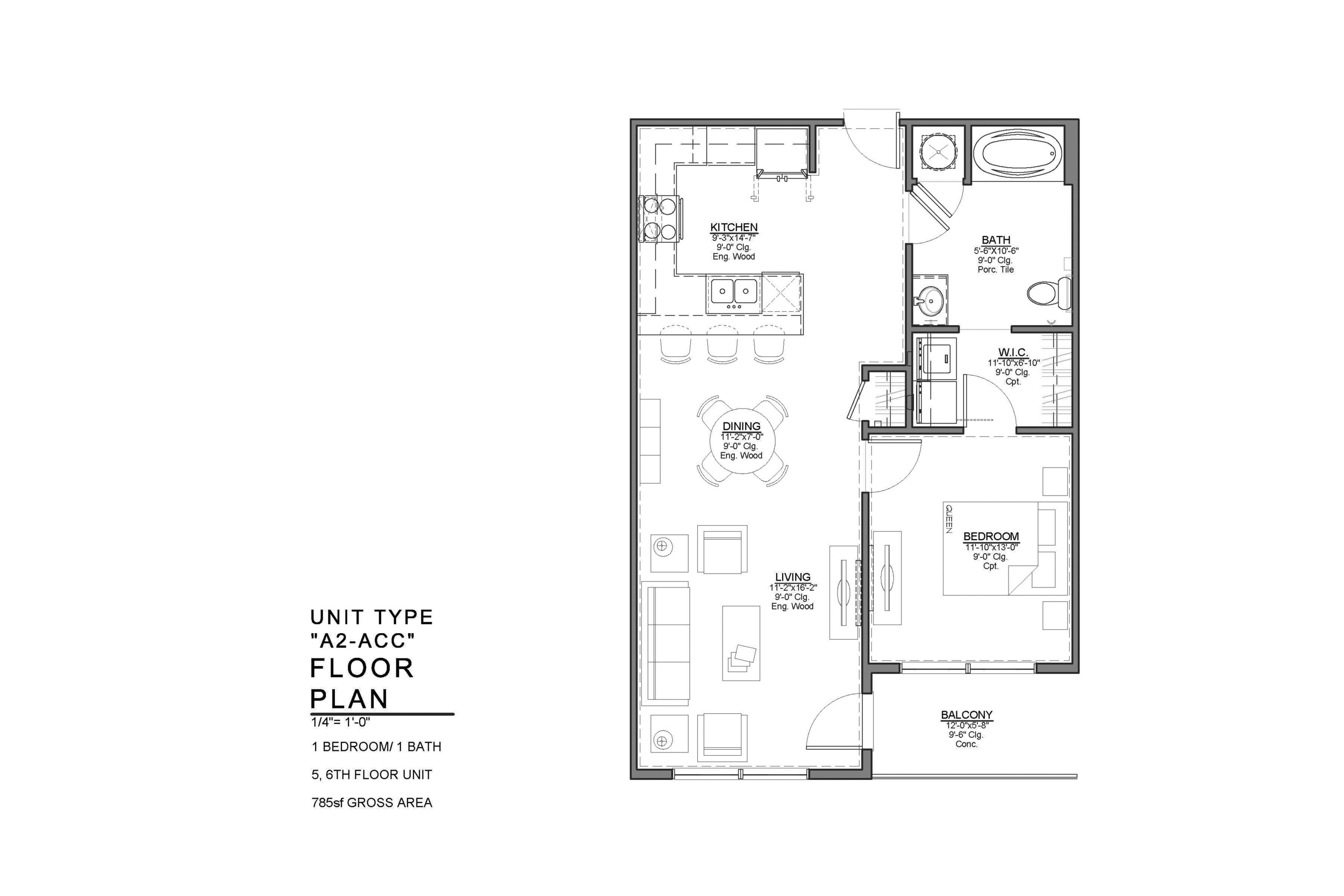 A2-ACC FLOOR PLAN: 1 BEDROOM / 1 BATH