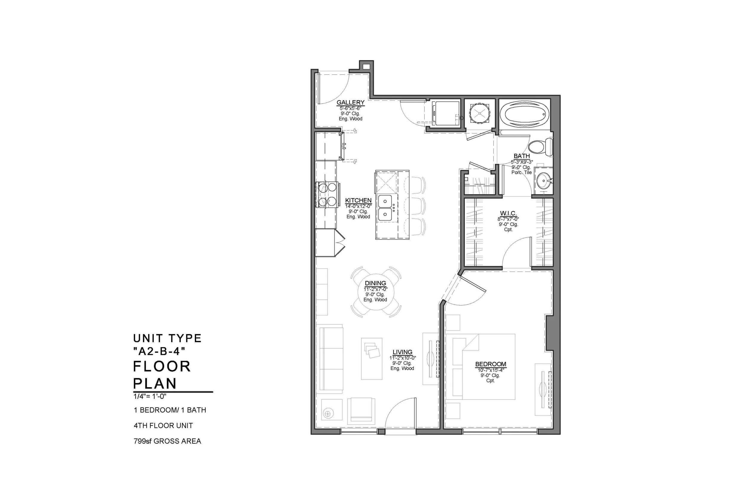 A2-B-4 FLOOR PLAN: 1 BEDROOM / 1 BATH