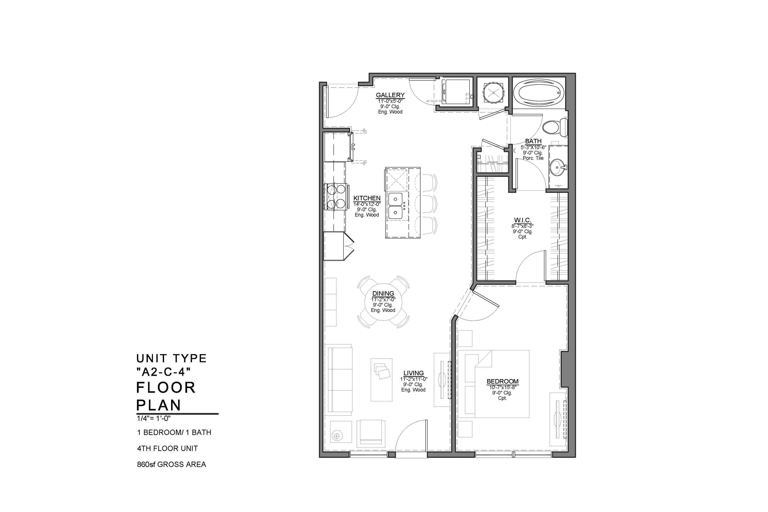 A2-C-4 FLOOR PLAN: 1 BEDROOM / 1 BATH