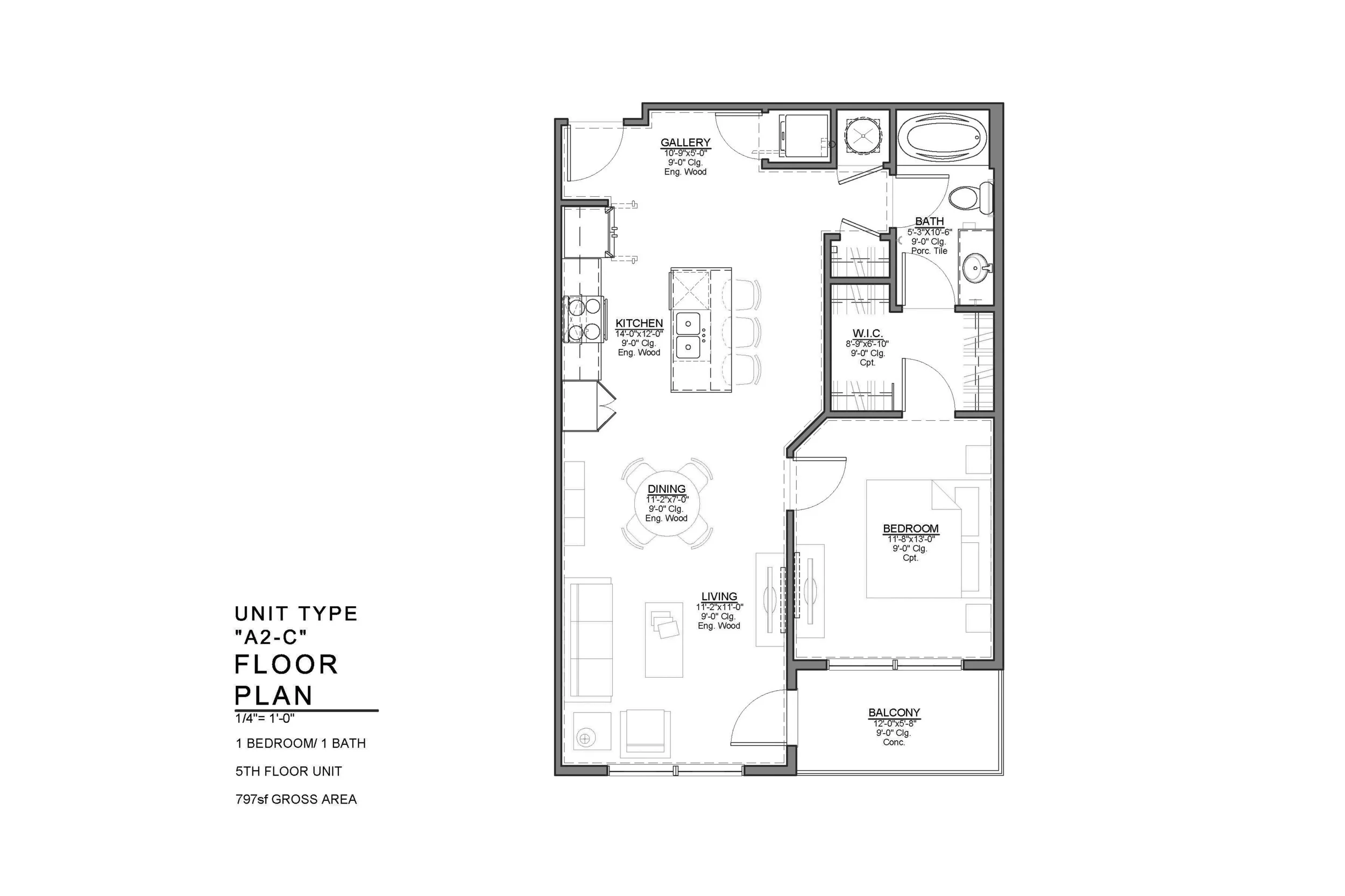 A2-C FLOOR PLAN: 1 BEDROOM / 1 BATH