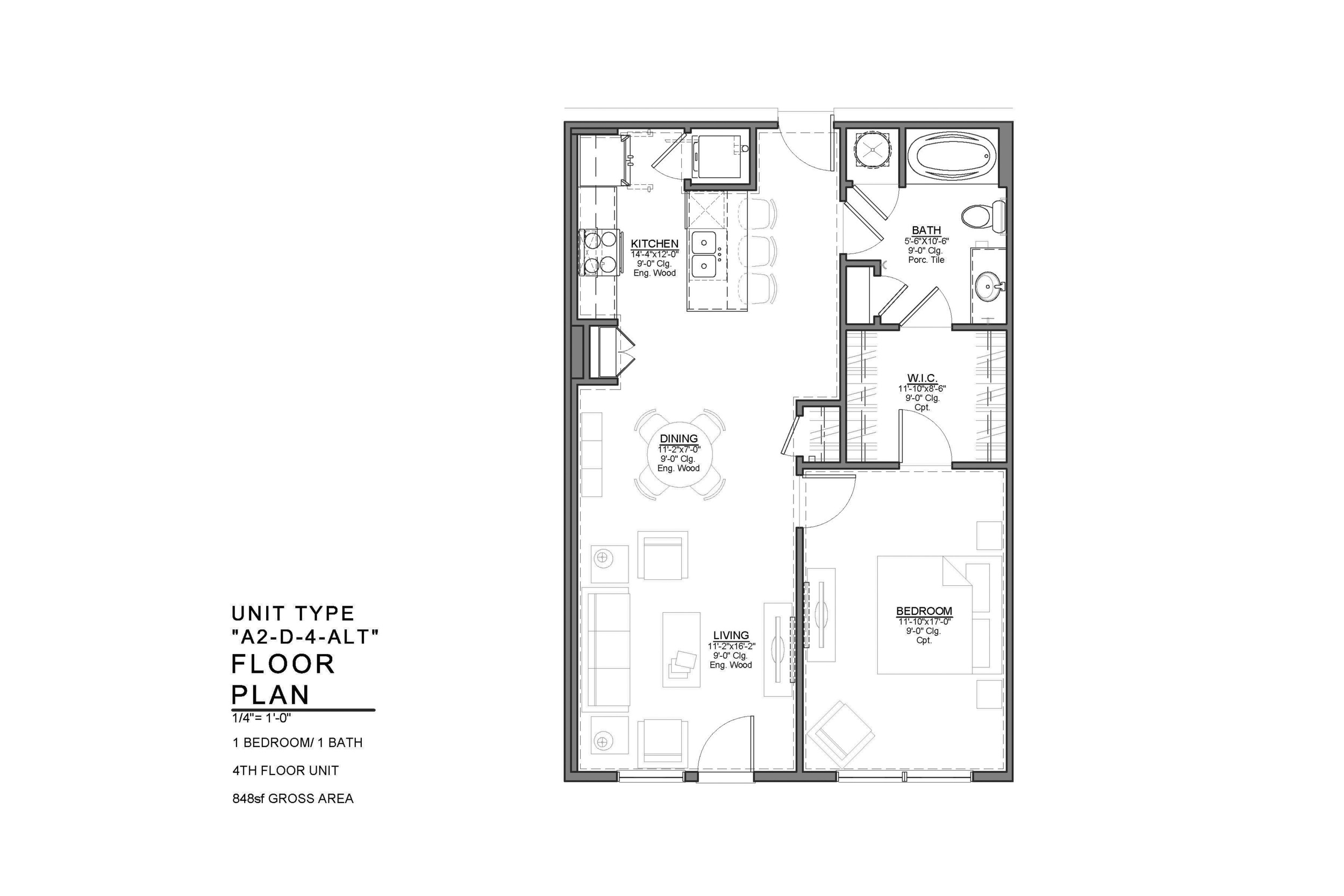 A2-D-4-ALT FLOOR PLAN: 1 BEDROOM / 1 BATH
