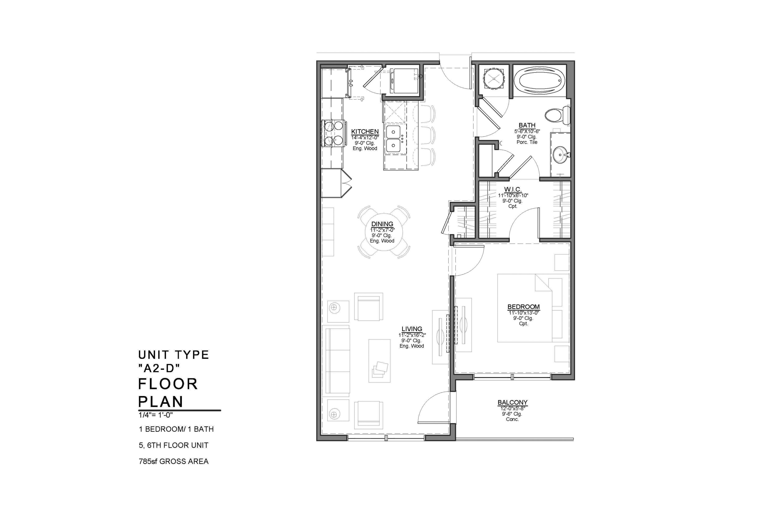 A2-D FLOOR PLAN: 1 BEDROOM / 1 BATH