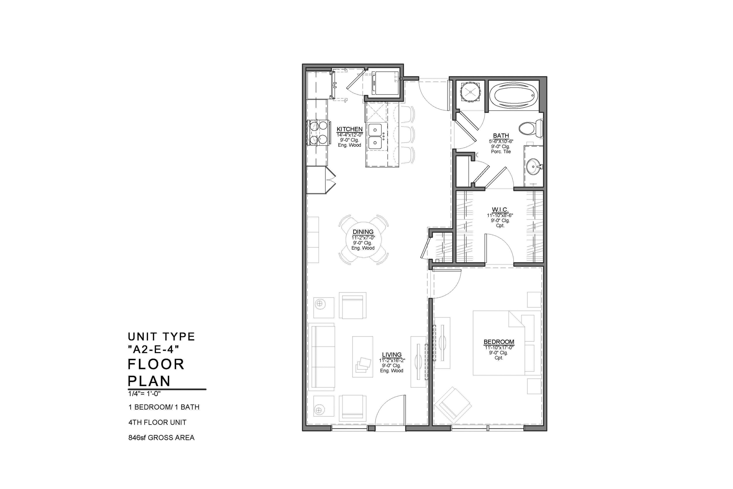 A2-E-4 FLOOR PLAN: 1 BEDROOM / 1 BATH