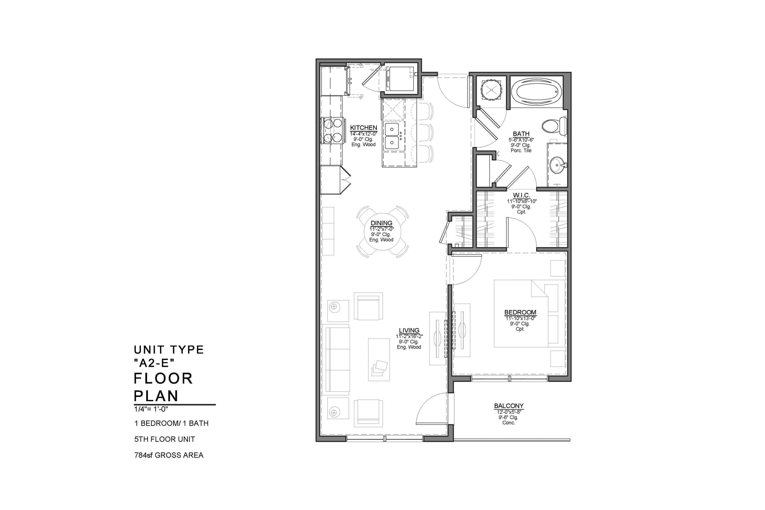 A2-E FLOOR PLAN: 1 BEDROOM / 1 BATH