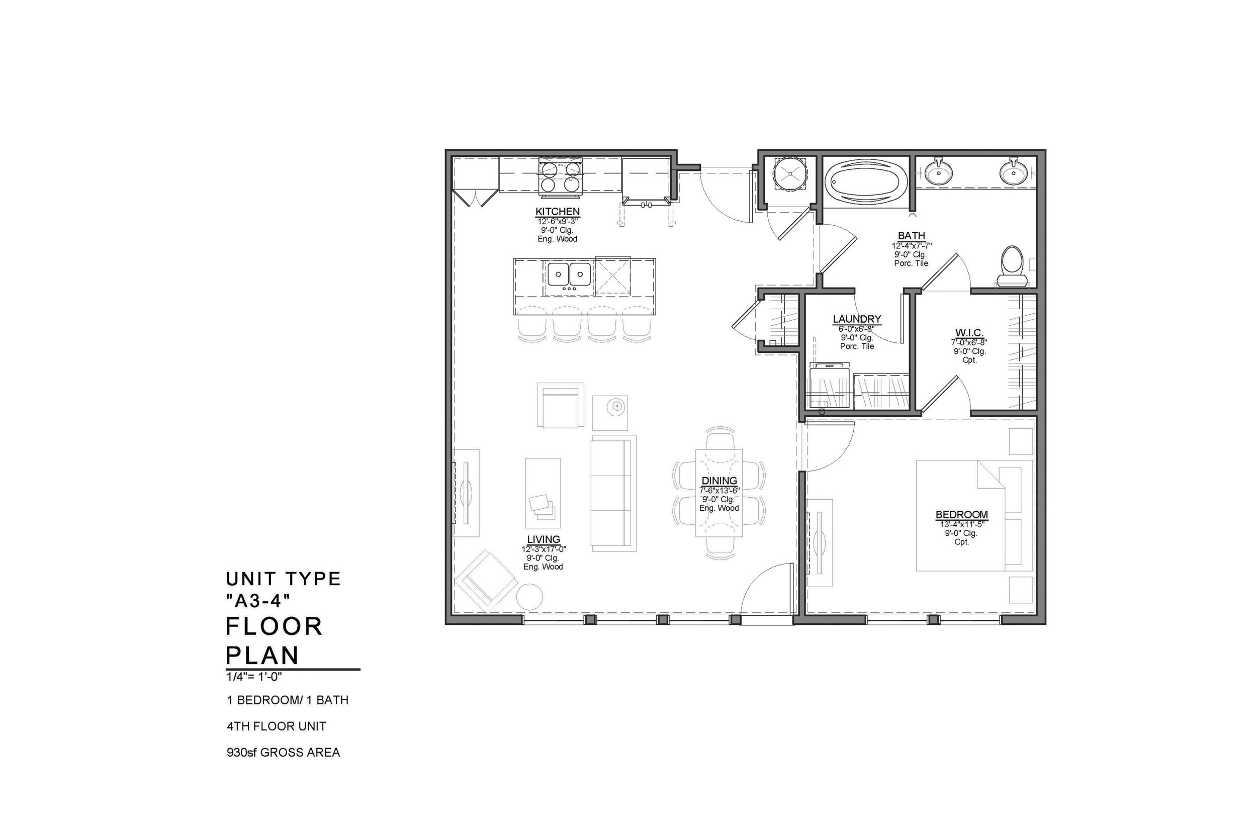 A3-4 FLOOR PLAN: 1 BEDROOM / 1 BATH