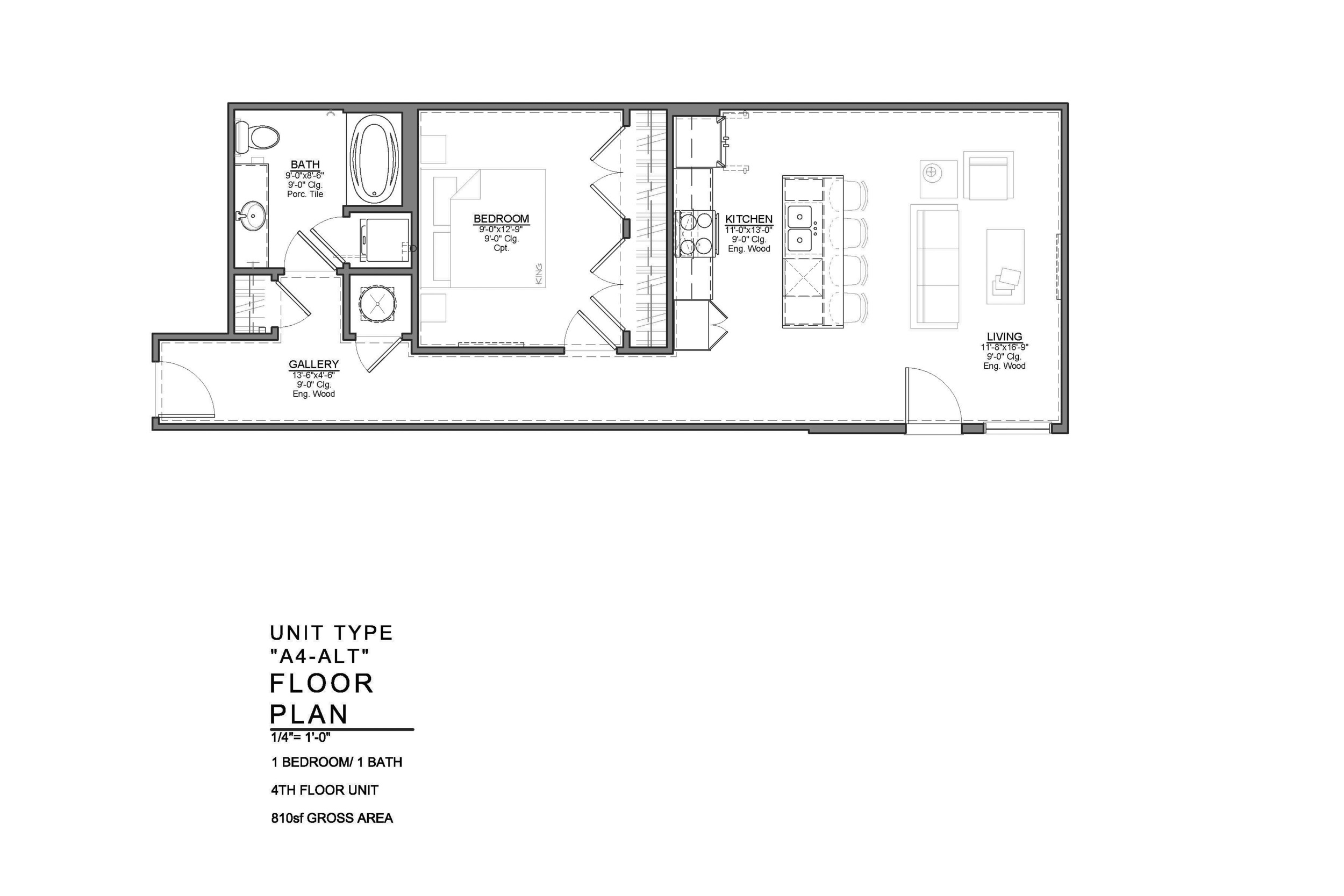 A4-ALT FLOOR PLAN: 1 BEDROOM / 1 BATH