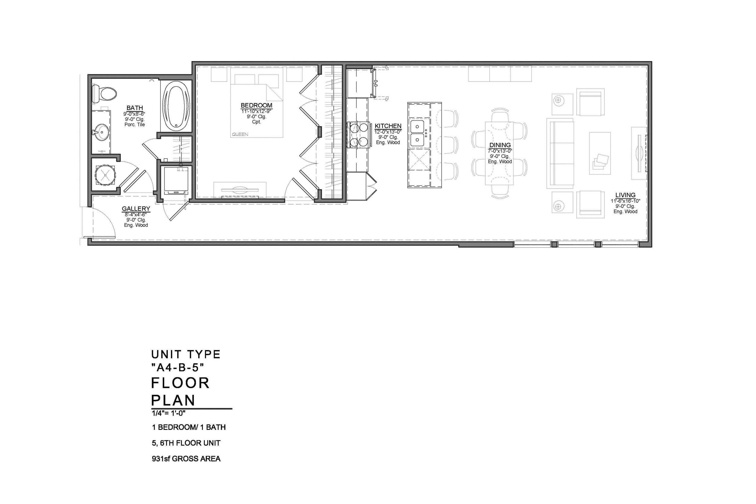 A4-B-5 FLOOR PLAN: 1 BEDROOM / 1 BATH