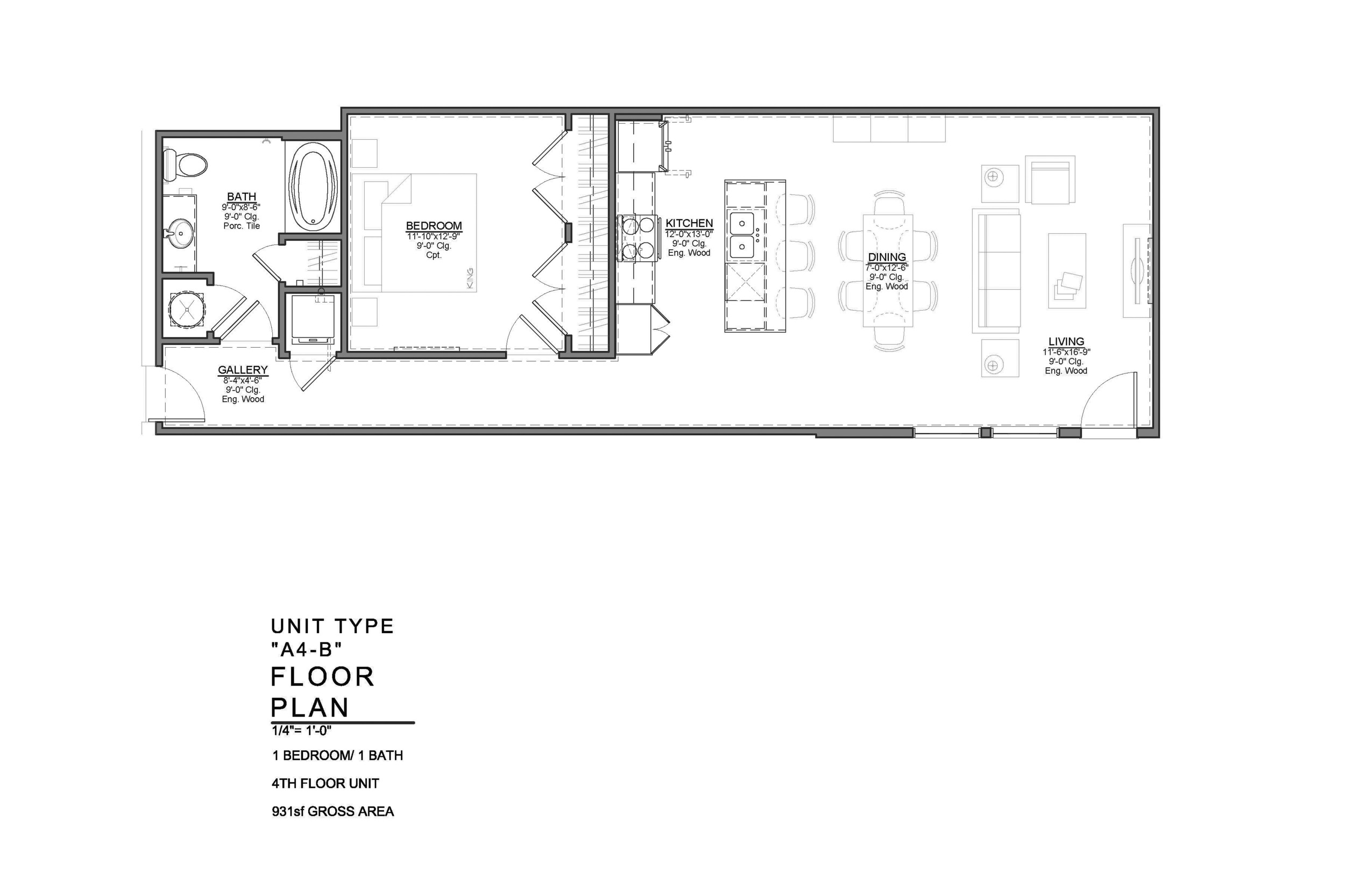 A4-B FLOOR PLAN: 1 BEDROOM / 1 BATH