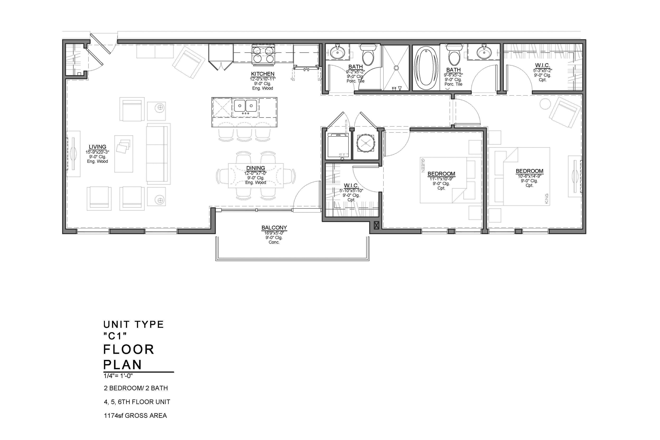 C1 FLOOR PLAN: 2 BEDROOM / 2 BATH