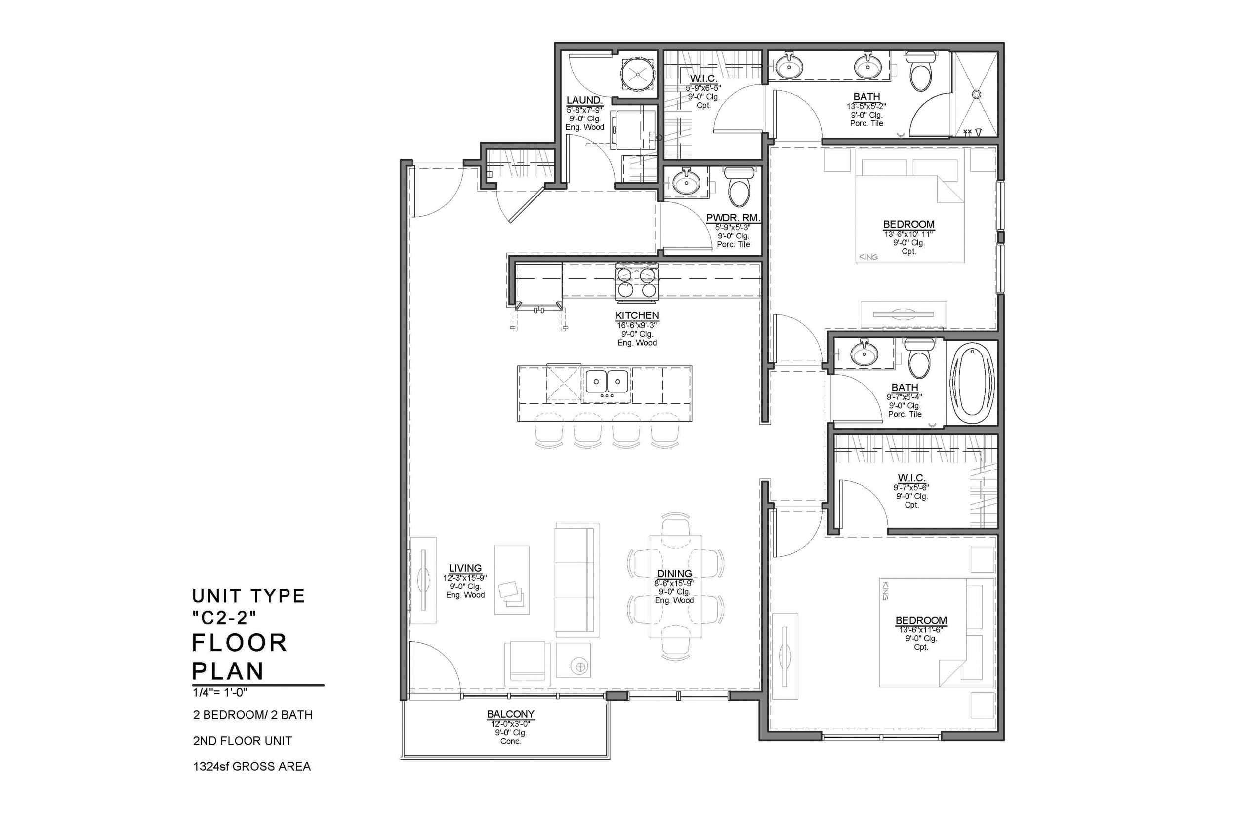 C2-2 FLOOR PLAN: 2 BEDROOM / 2 BATH