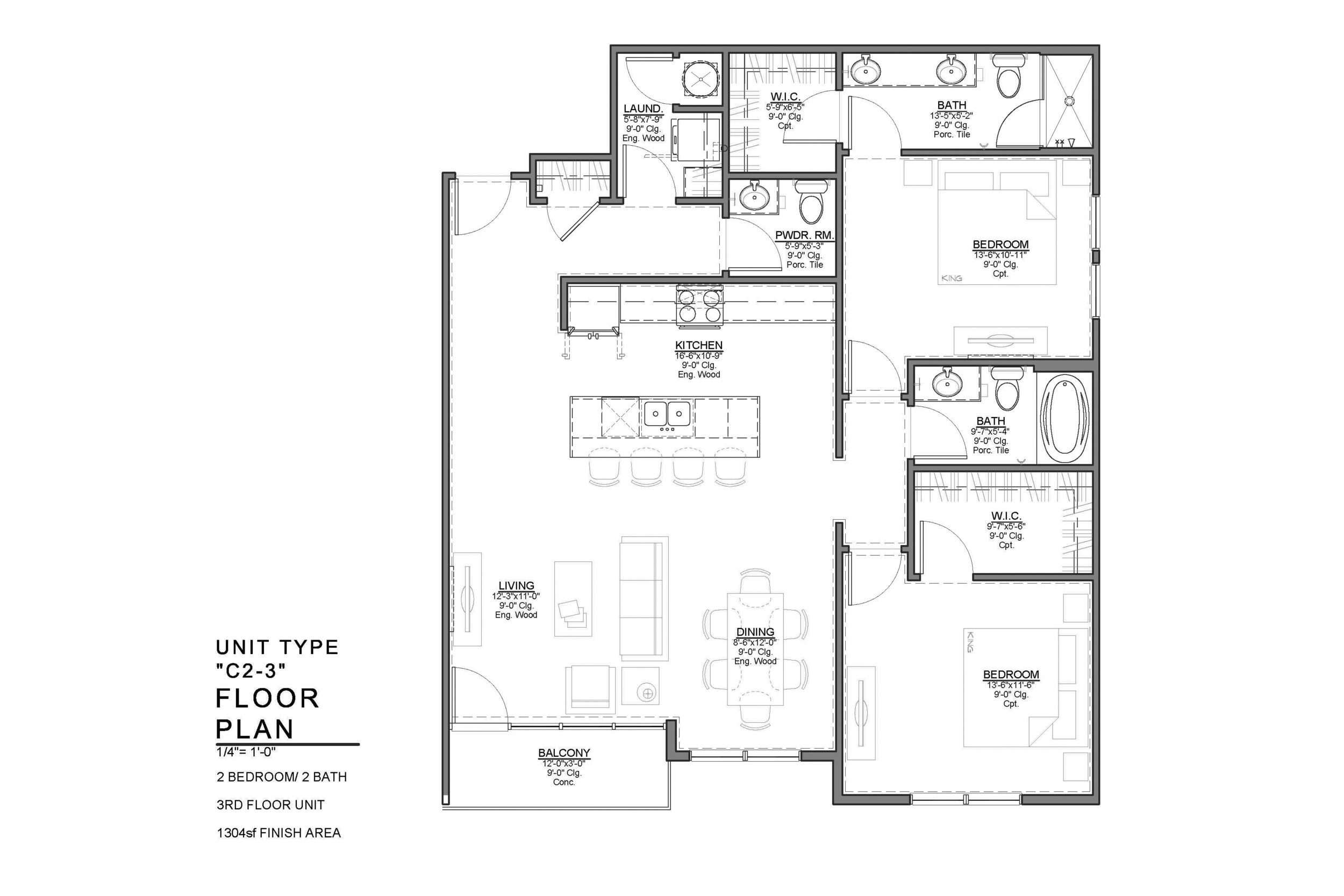 C2-3 FLOOR PLAN: 2 BEDROOM / 2 BATH