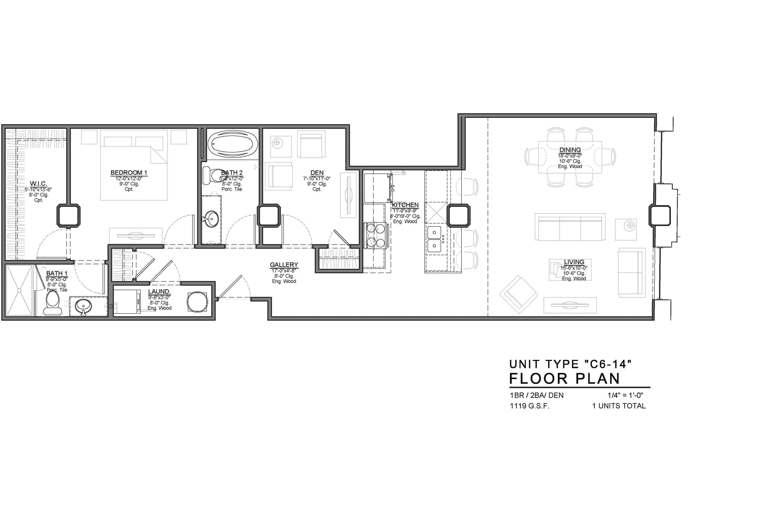 C6-14 FLOOR PLAN: 1 BEDROOM / 2 BATH / DEN