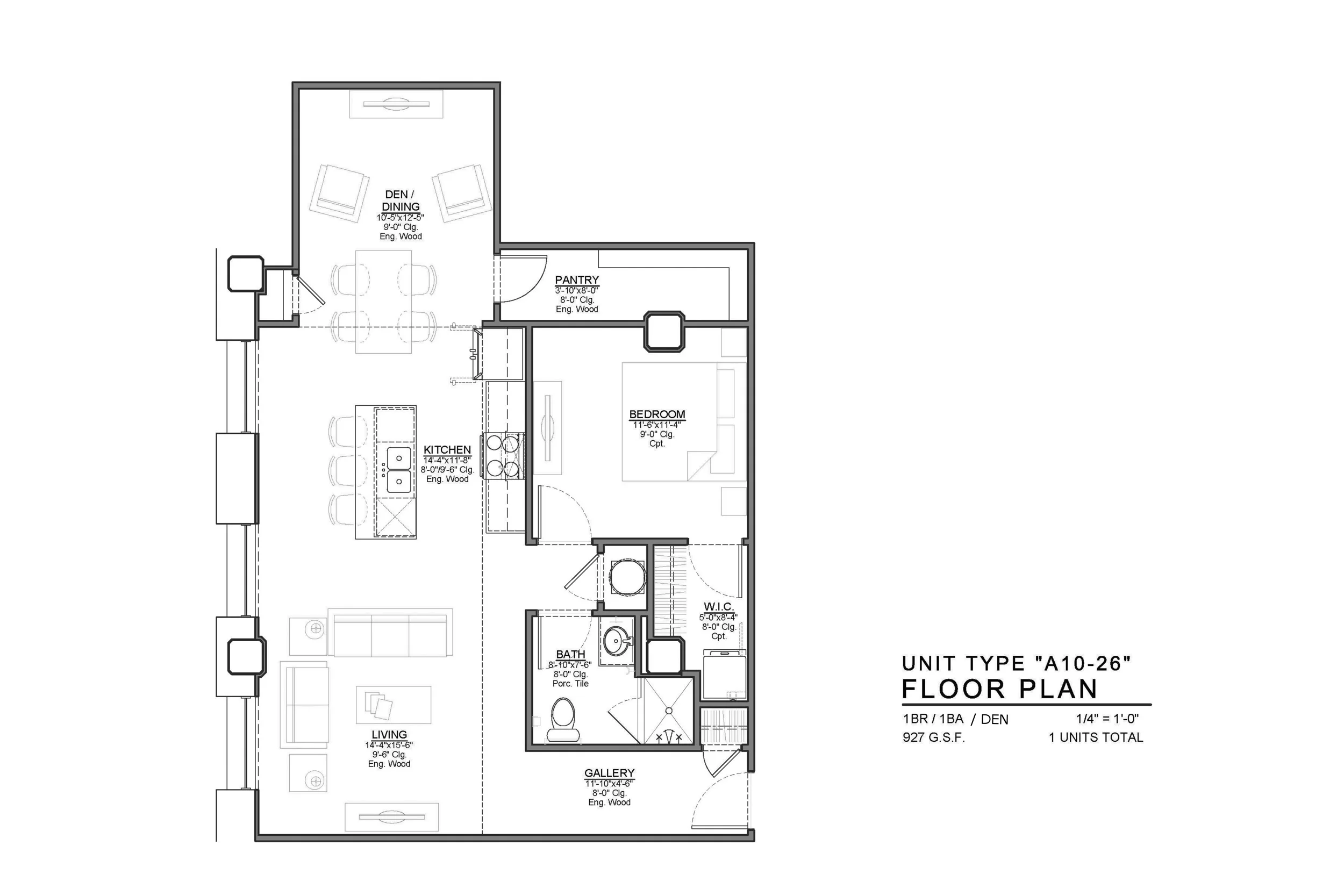A10-26 FLOOR PLAN: 1 BEDROOM / 1 BATH / DEN