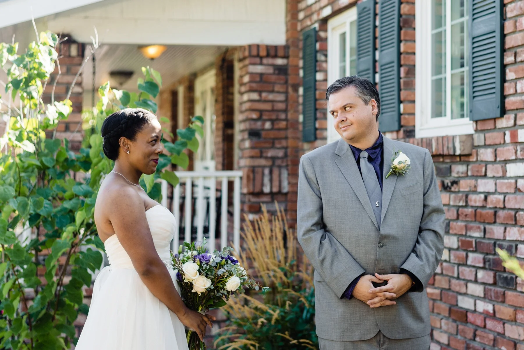 bride and groom share a first look