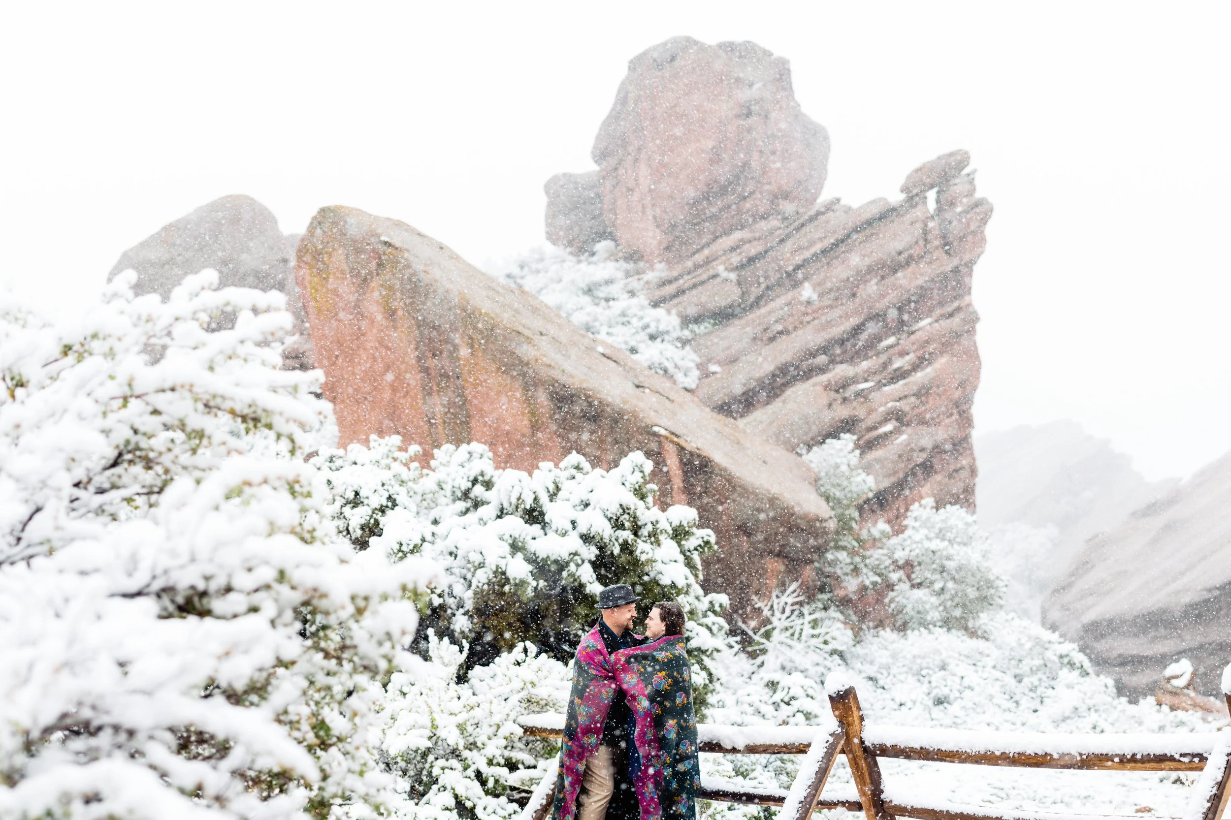 Winter engagement session at Red Rocks Park