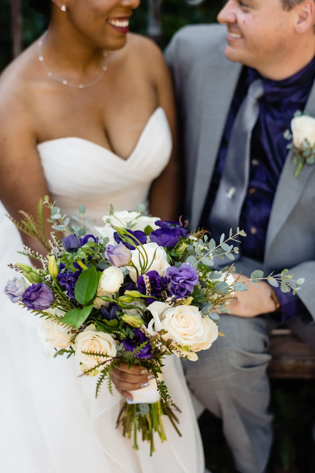 bridal florals with purple highlights