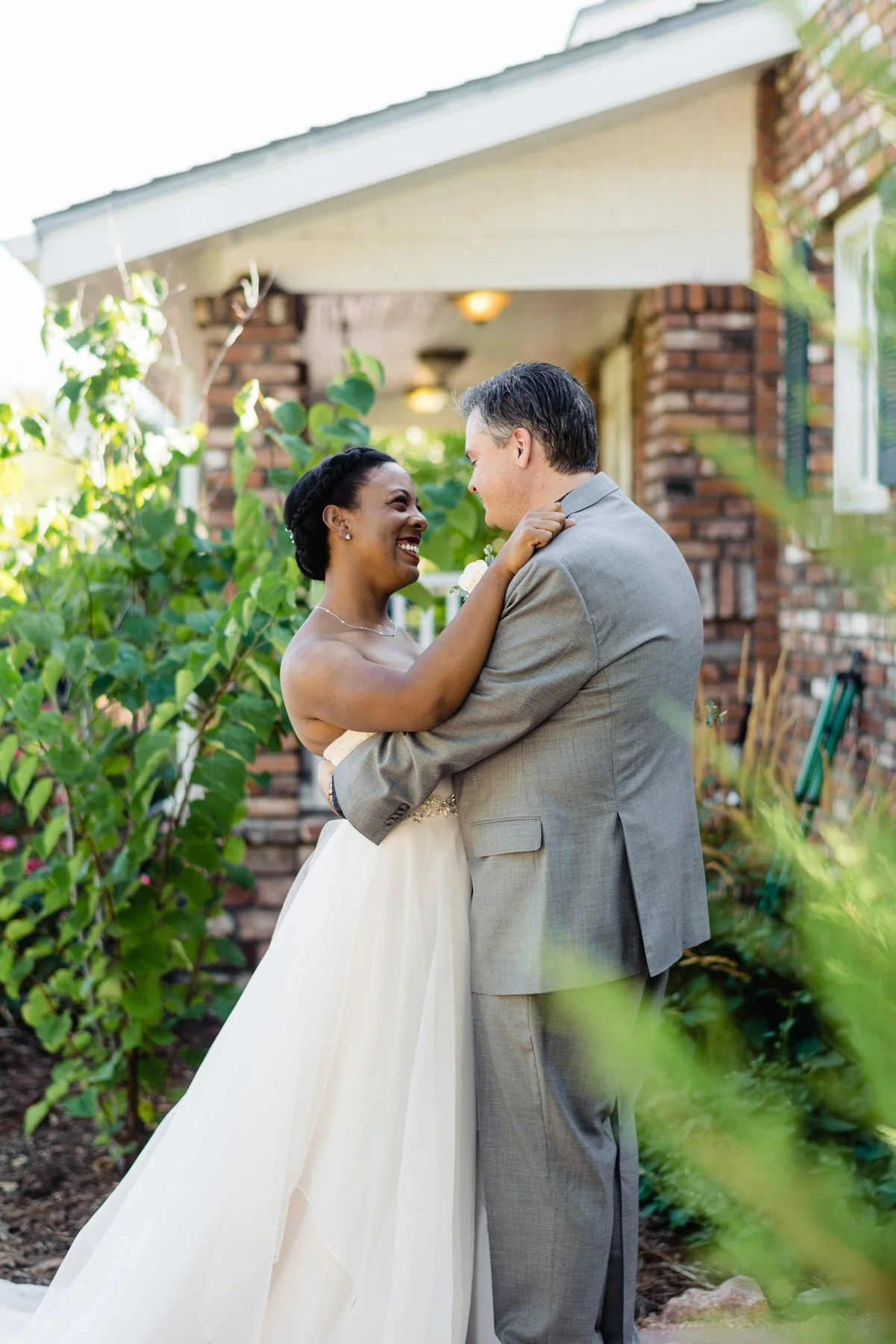 bride and groom embrace after their Lionsgate Event Center first look