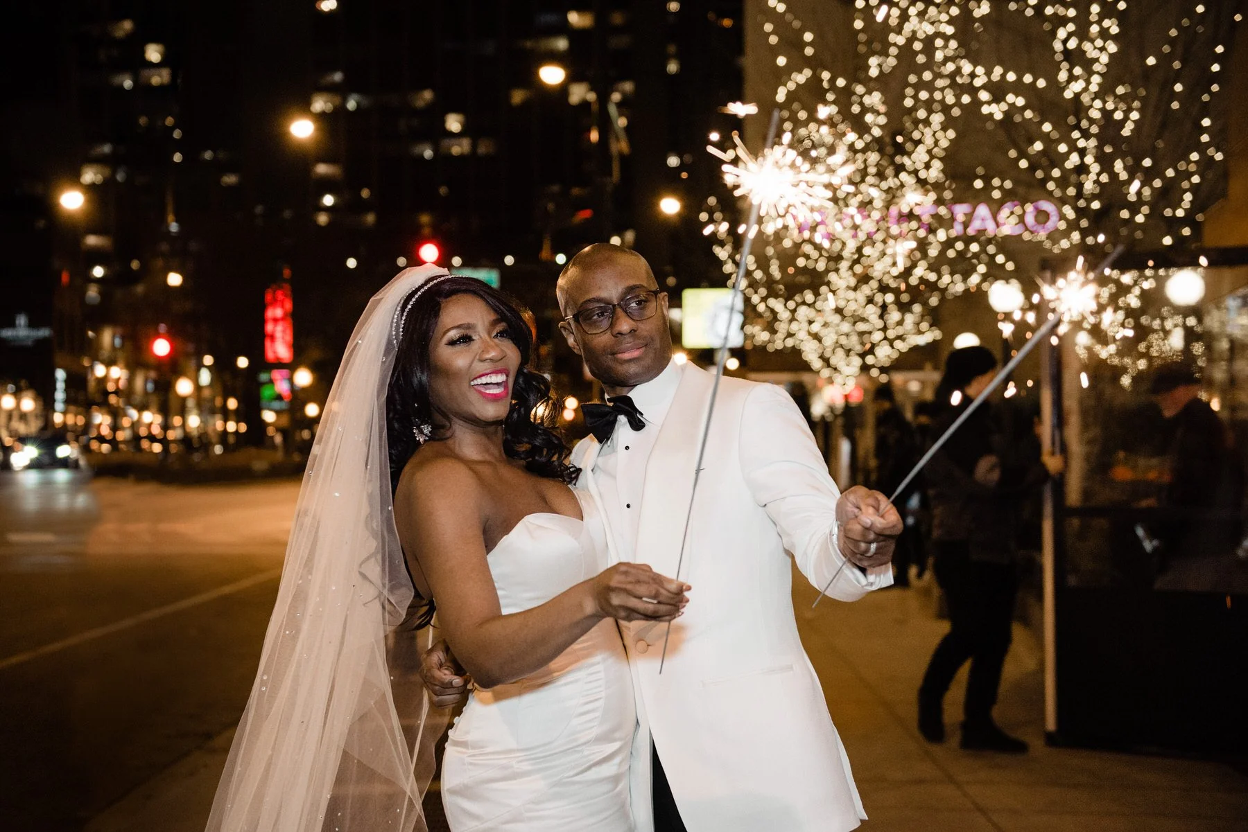 Couple's grand exit at a Colorado wedding — sparkler exit