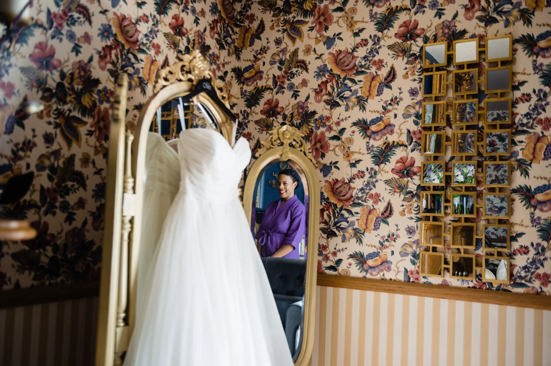 a bride gets ready in the Gatehouse at Lionsgate Event Center