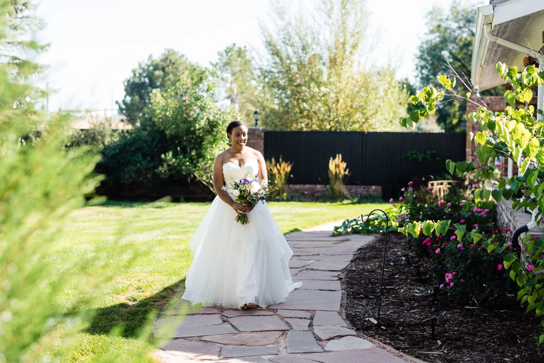 bride walks up to groom during their first look at their Lionsgate Event Center wedding