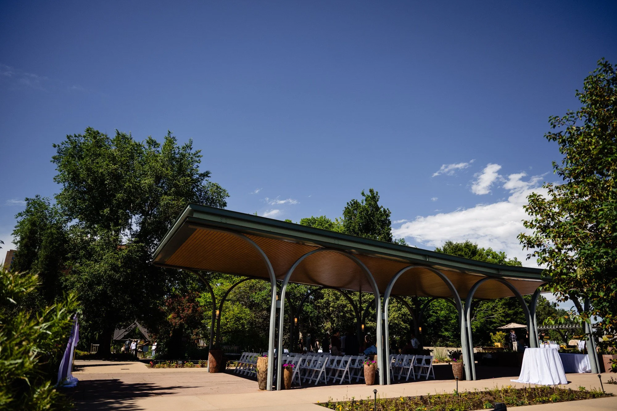 Wedding ceremony setup at the Annuals Garden and Pavilion at Denver Botanic Gardens