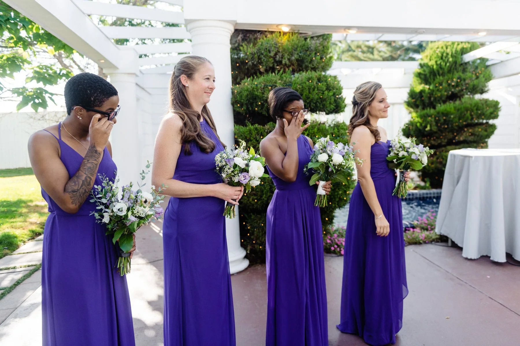 wedding party cries during Colorado wedding ceremony
