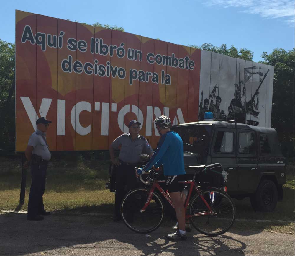 Talking to policeman who are proud of the Cuban victory at the Bay of Pigs.